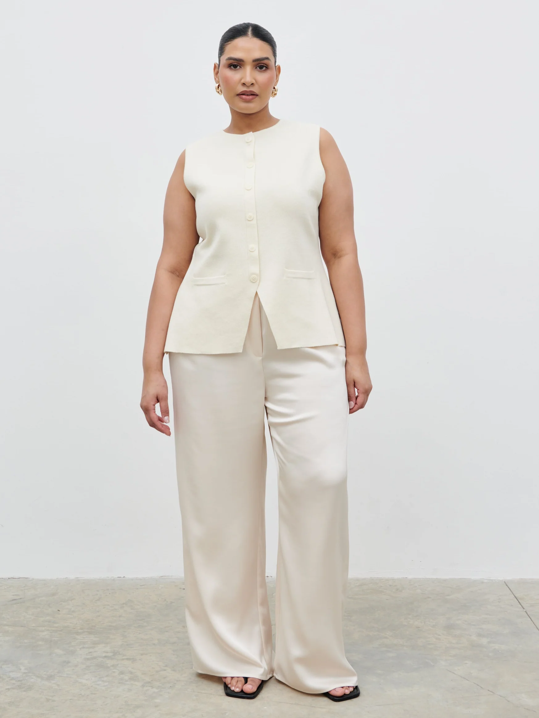 Alba Knit Longline Waistcoat Curve - Cream