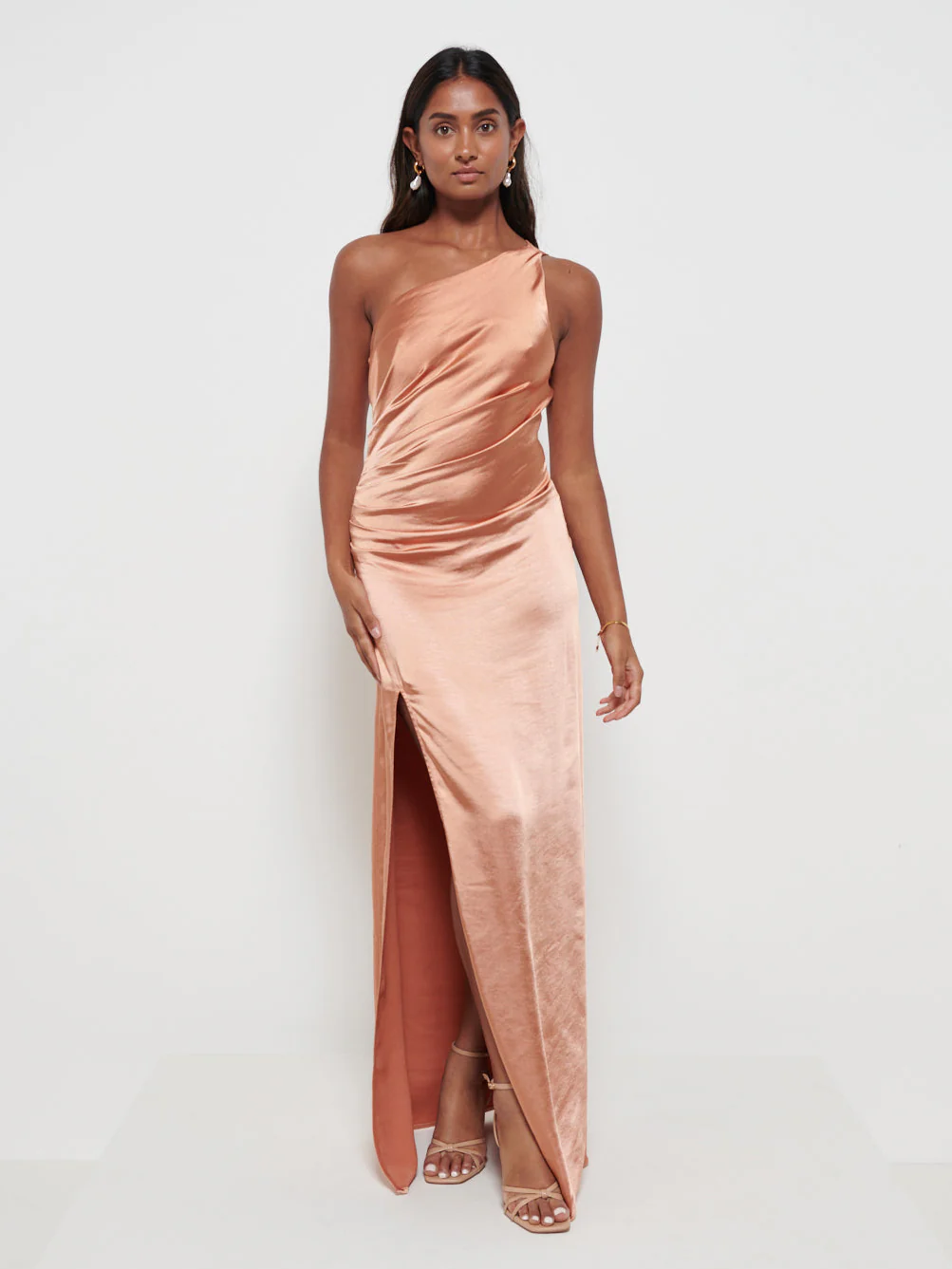 Amelia Ruched Maxi Bridesmaid Dress - Matte Cinnamon