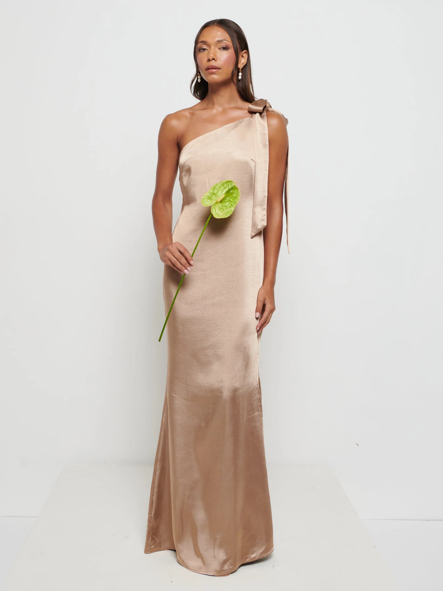 Amelia Tie Maxi Bridesmaid Dress - Matte Mocha