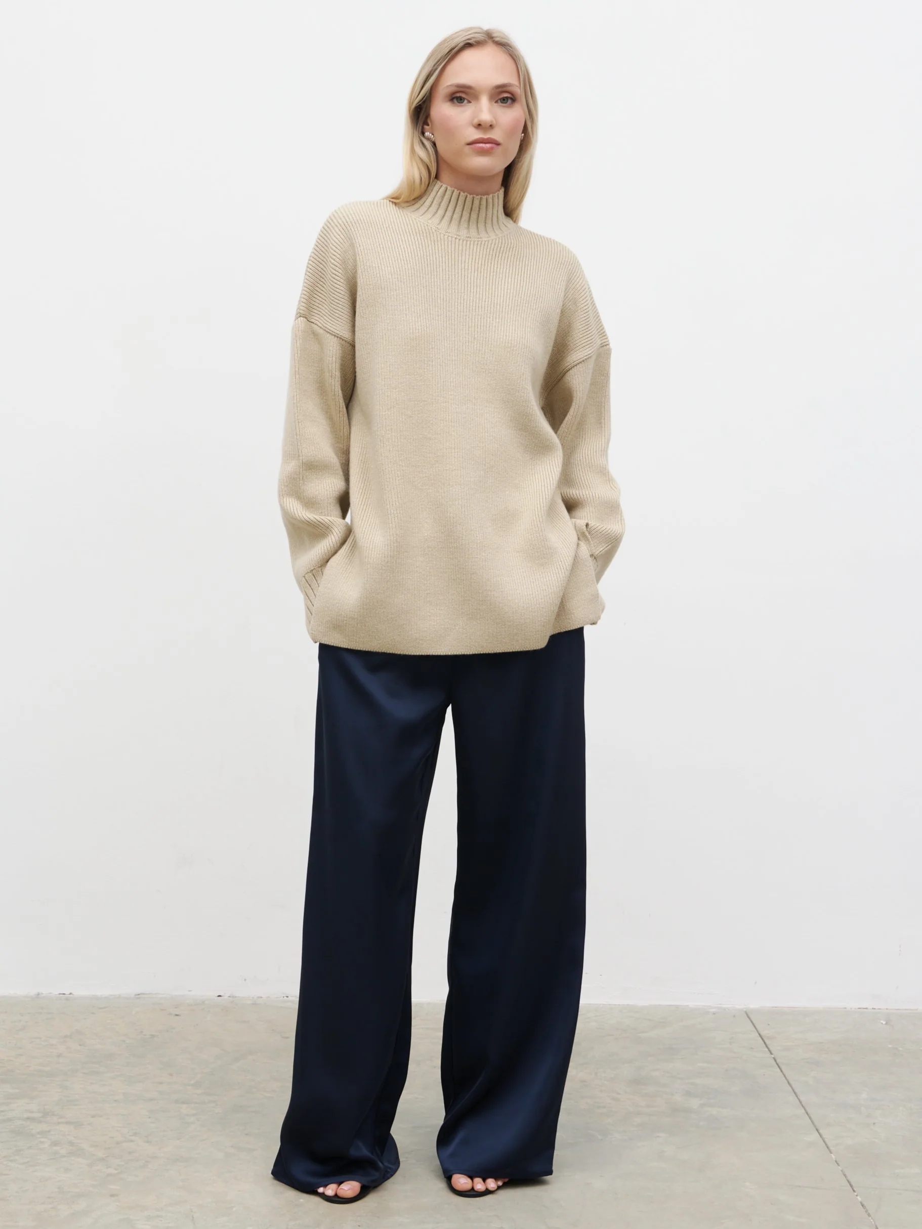 Amory Grown Neck Knit Jumper - Beige