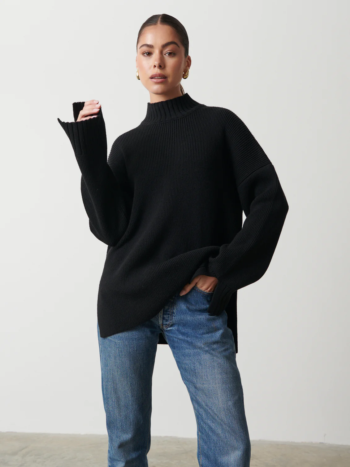 Amory Grown Neck Knit Jumper - Black
