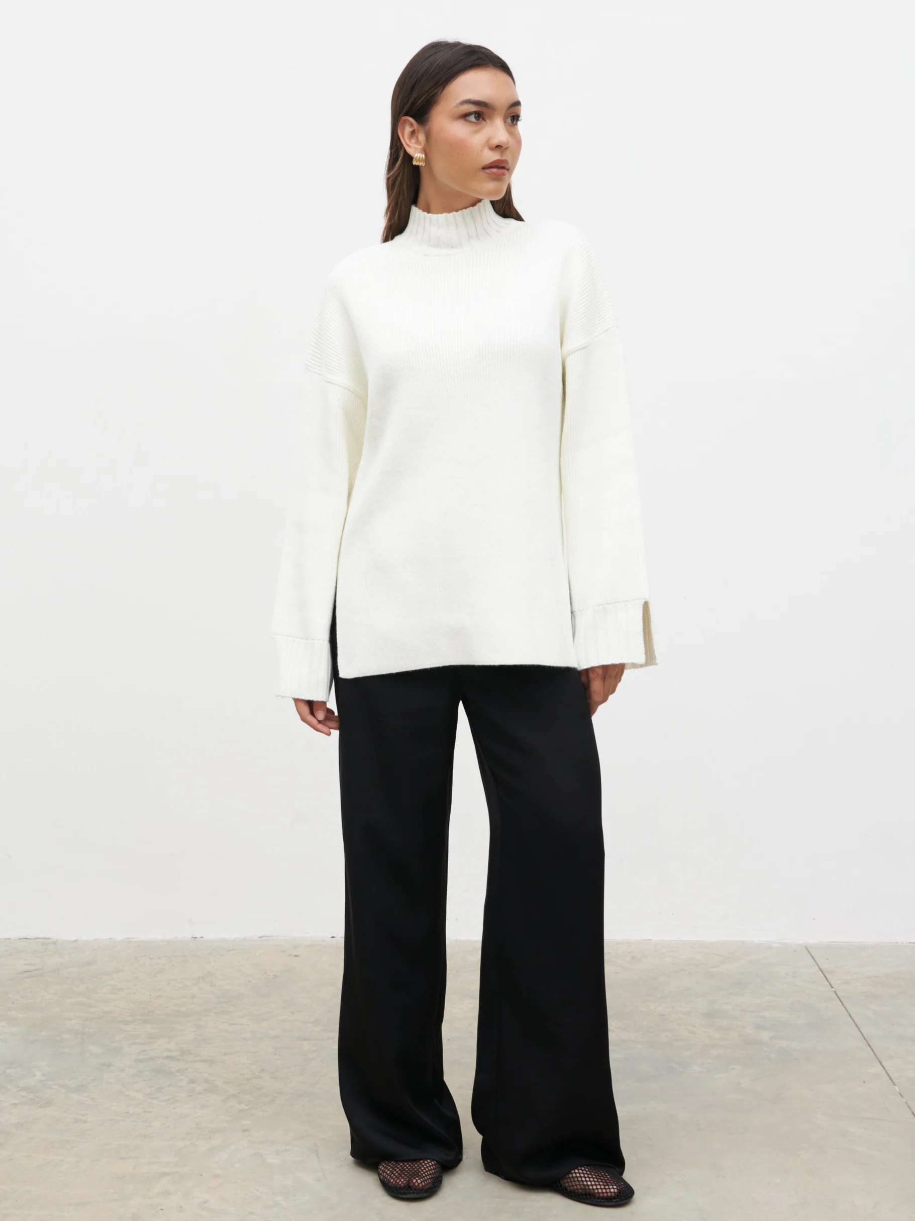 Amory Grown Neck Knit Jumper - Cream Marl