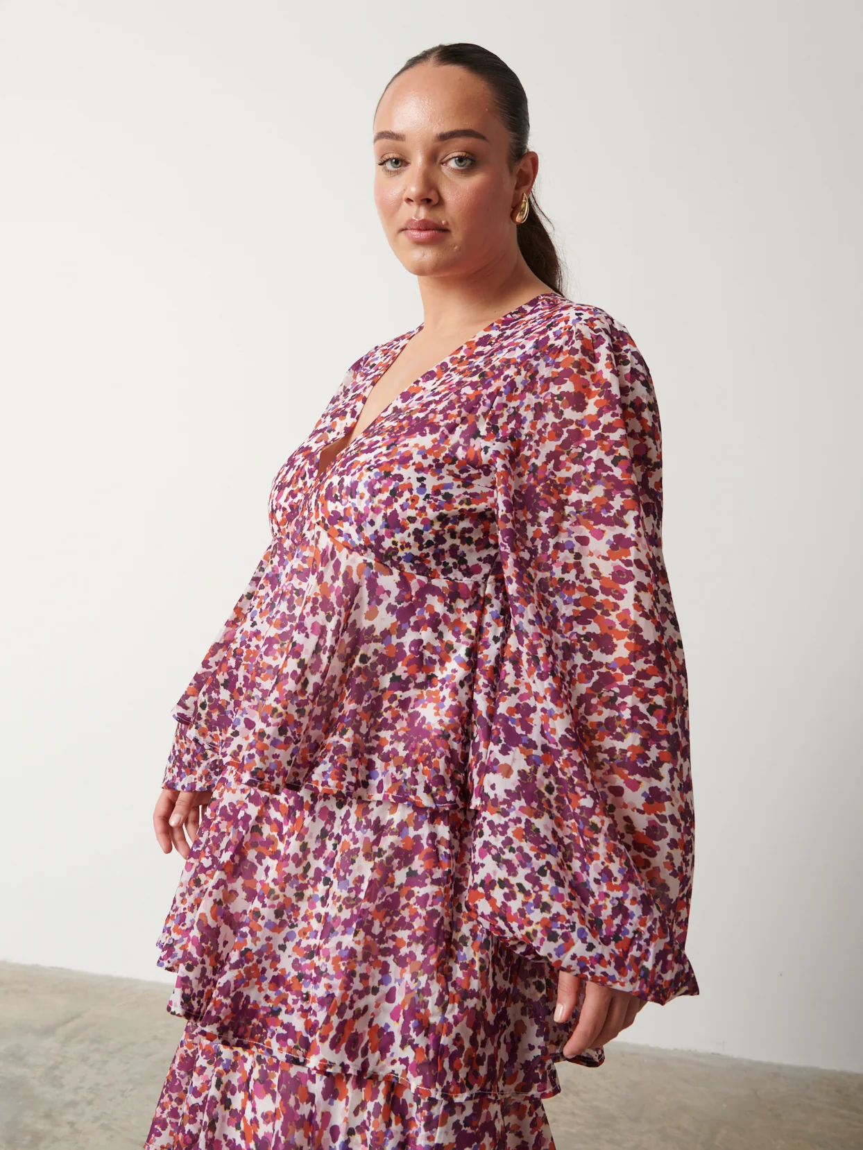 Ashton Ruffle Midi Dress  - Coral Abstract - Image 5