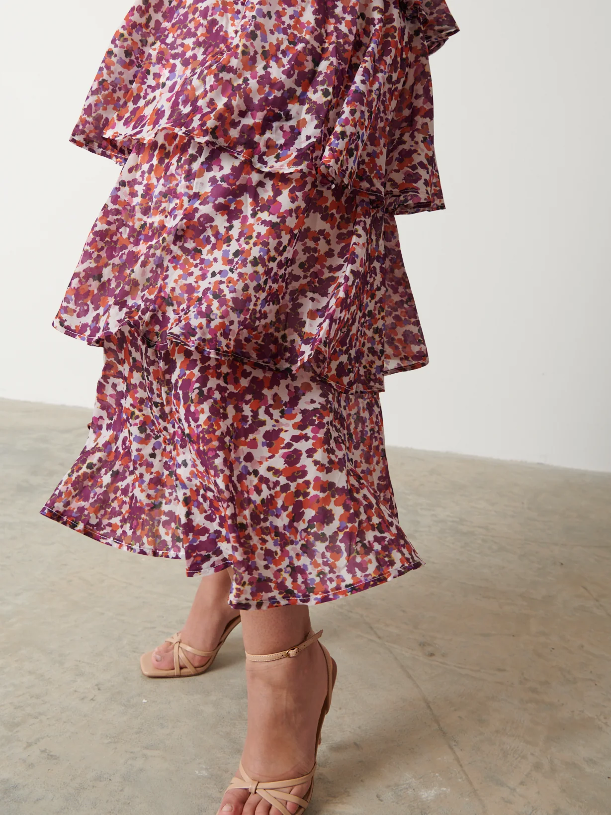 Ashton Ruffle Midi Dress  - Coral Abstract - Image 6