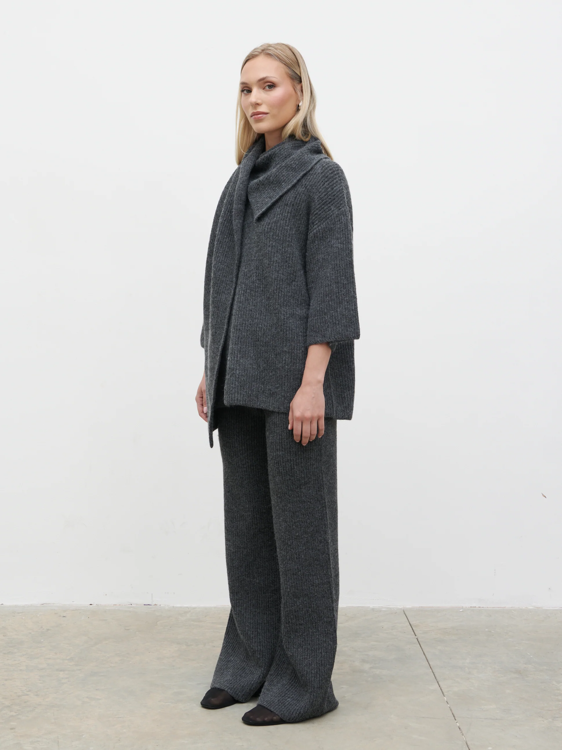 Beautrix Knit Attached Scarf Jumper - Charcoal - Image 7