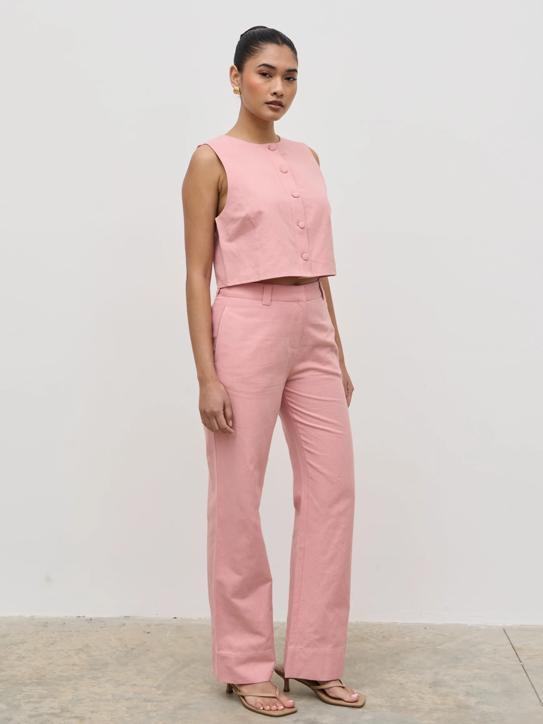 Blair Cropped Button Top - Pink - Image 2