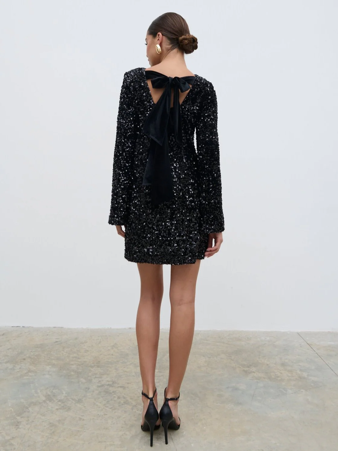 Bow Sequin Shift Dress - Black