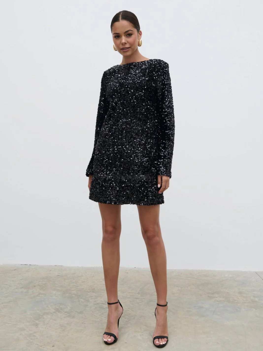 Bow Sequin Shift Dress - Black - Image 2