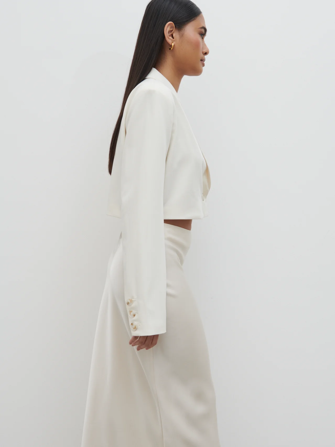 Breya Cropped Blazer - Oyster - Image 2