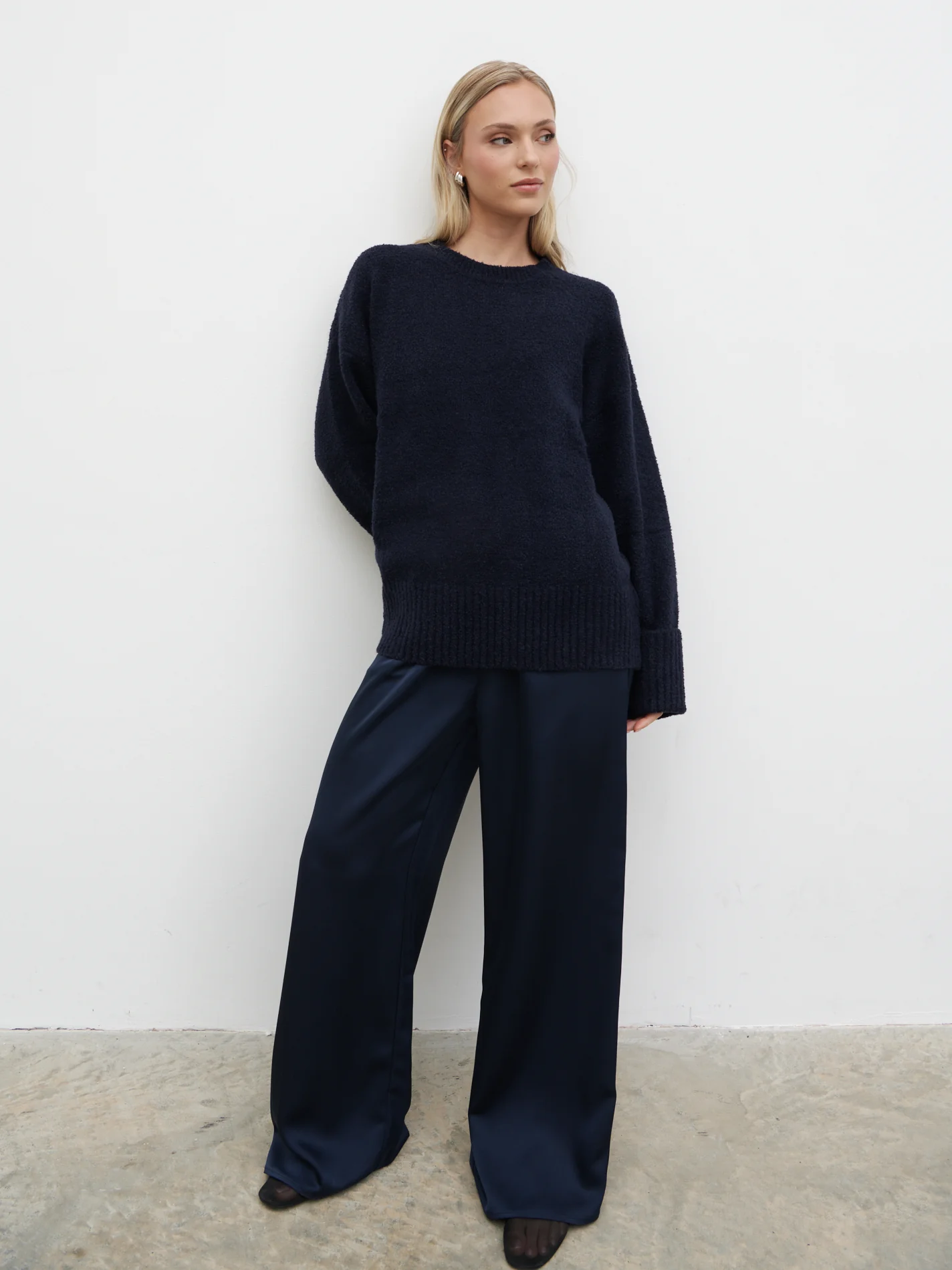 Breya Satin Drawstring Trousers - Navy