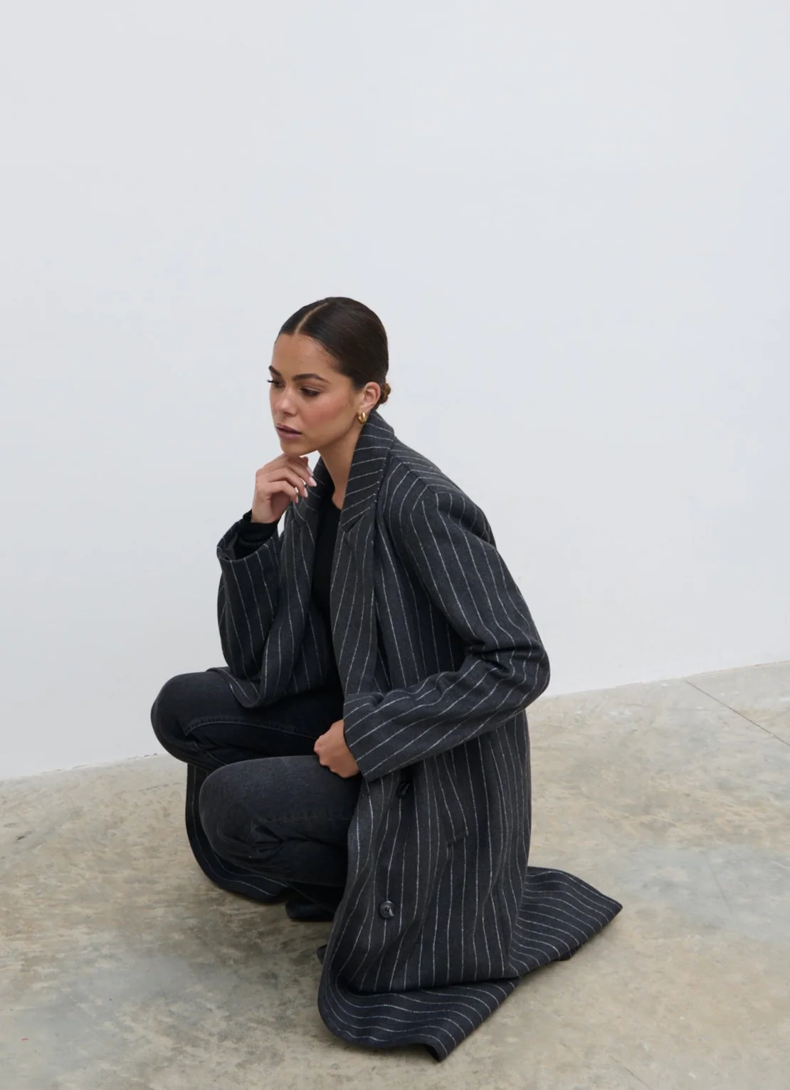 Briar Pinstripe Top Coat - Charcoal and White - Image 2