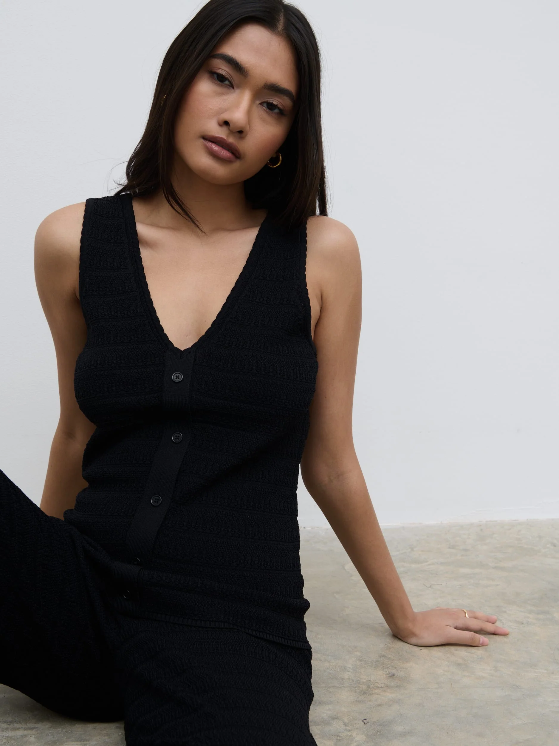 Bridget Crochet Knit Top - Black