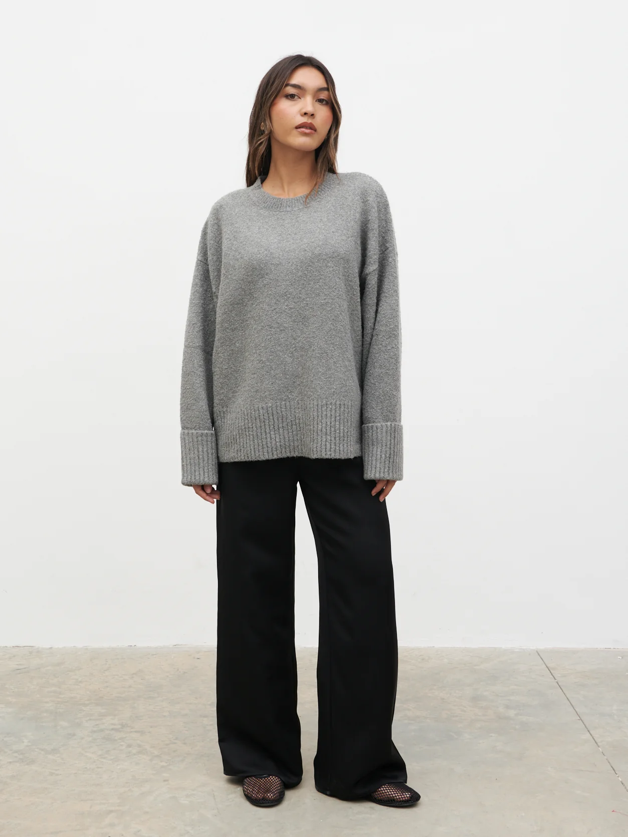 Camille Oversized Borg Jumper - Charcoal - Image 2
