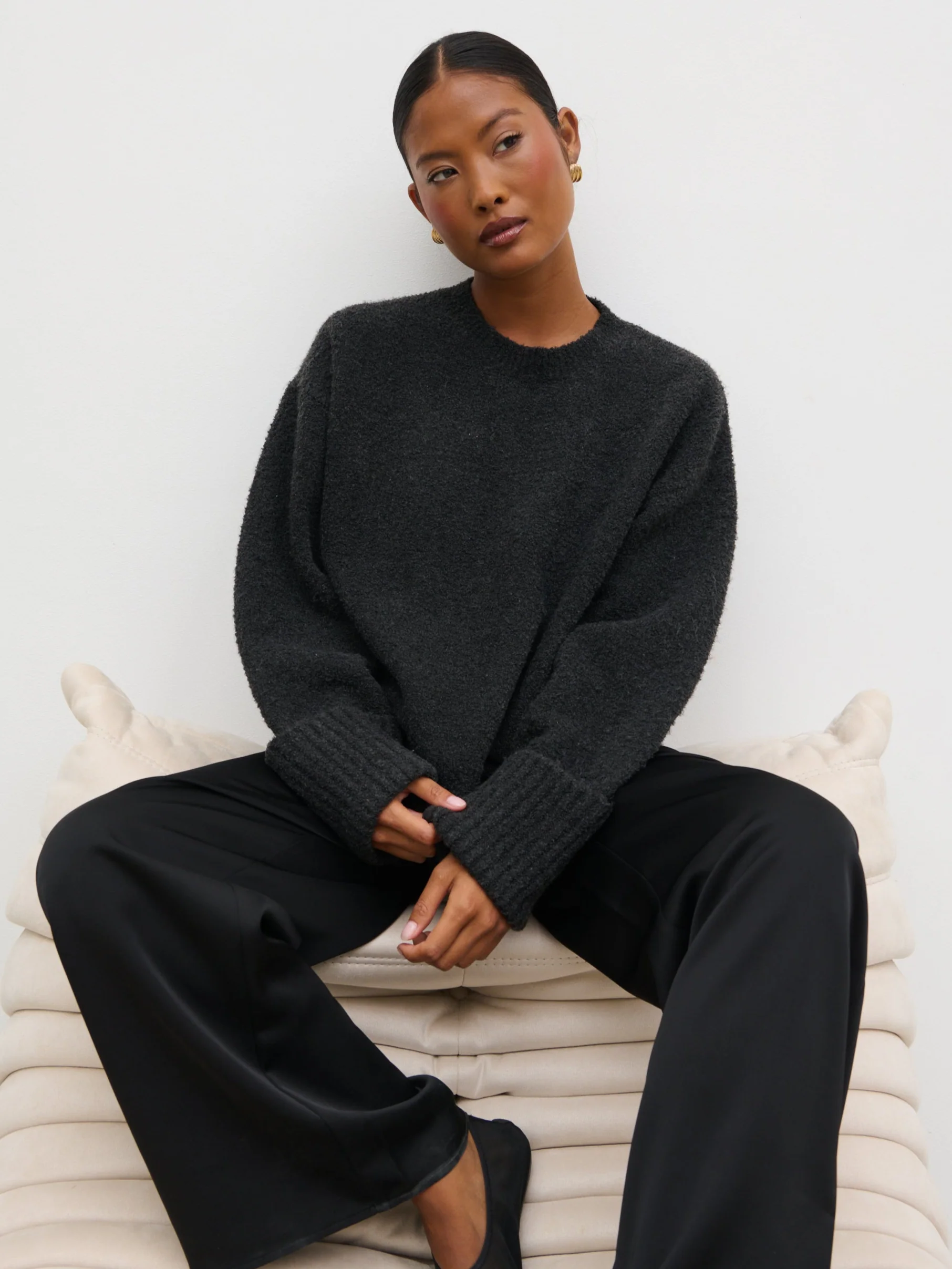 Camille Oversized Borg Jumper - Slate Grey