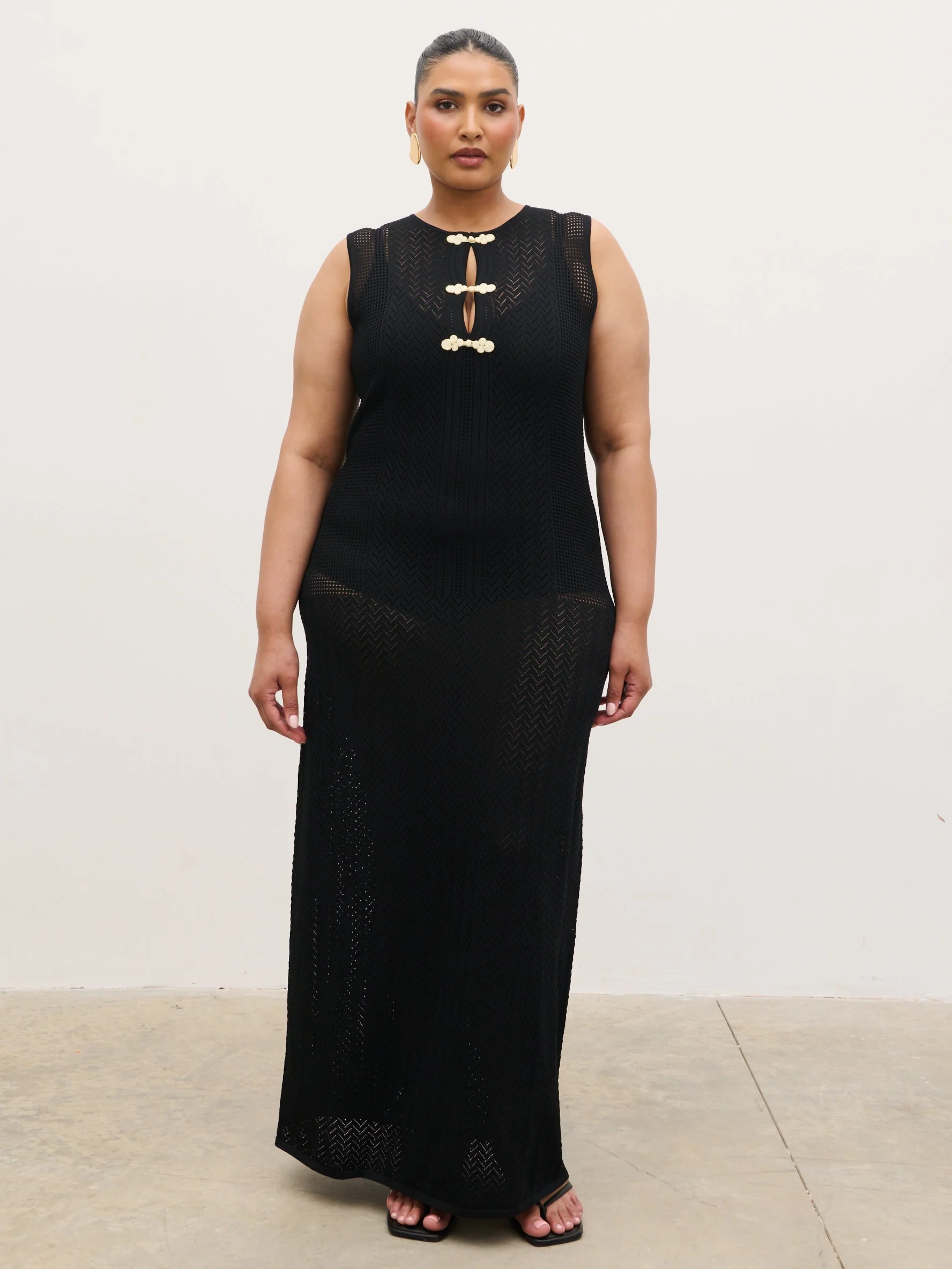 Celeste Knit Maxi Dress Curve - Black and Cream