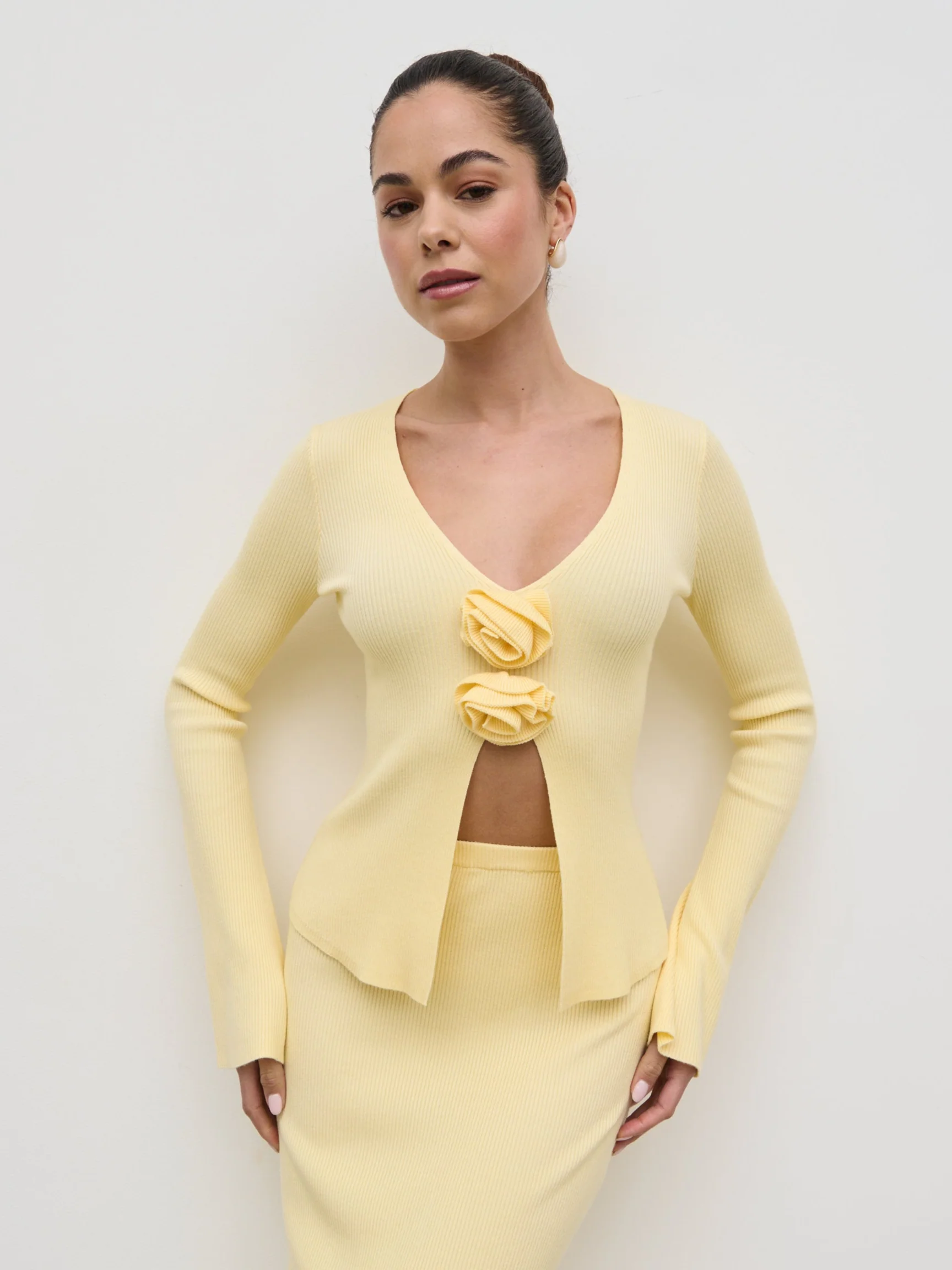 Clemmie Rosette Knit Top - Pale Lemon