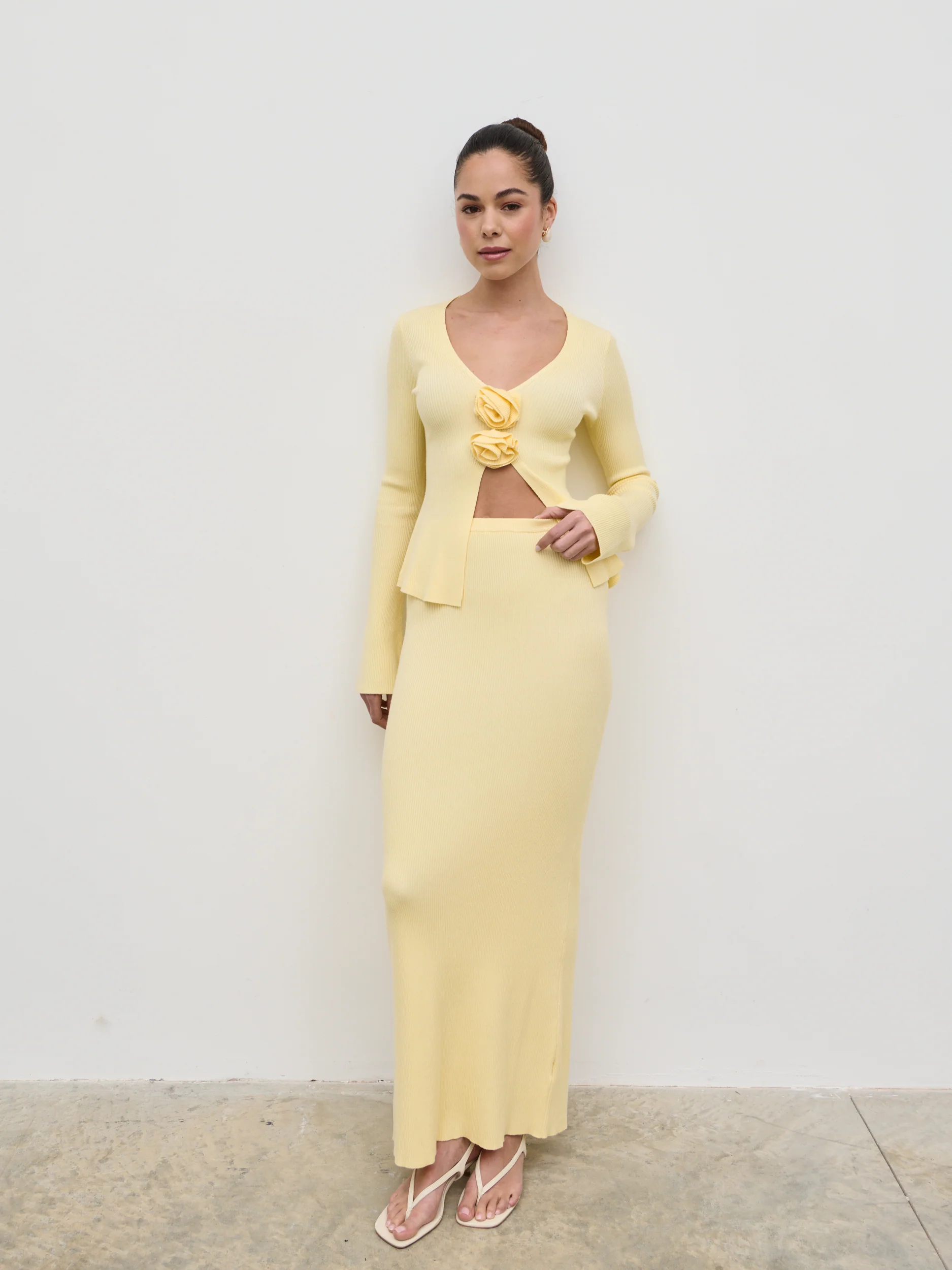 Clemmie Rosette Knit Top - Pale Lemon - Image 2