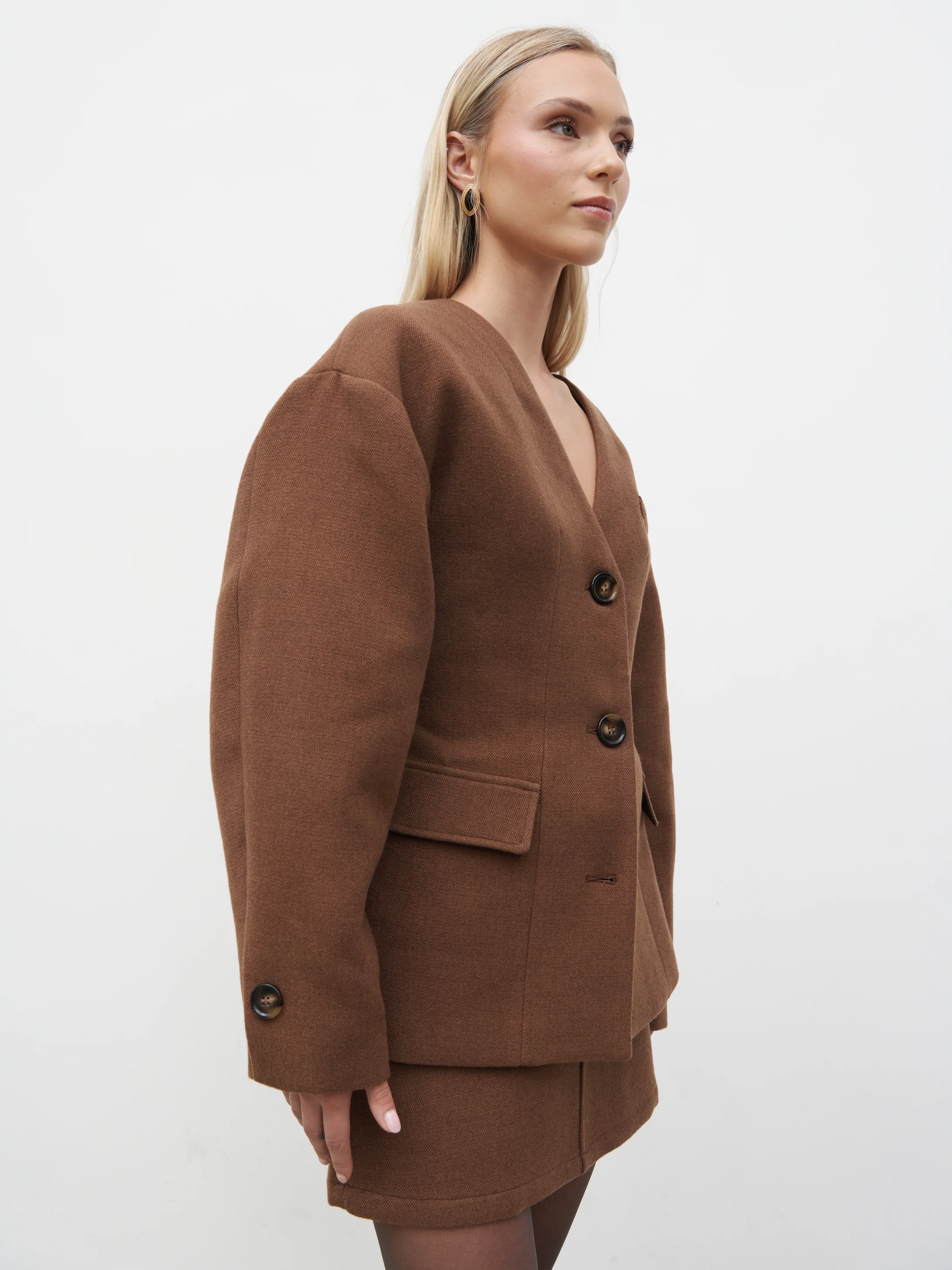 Colby Collarless Jacket - Brown - Image 2