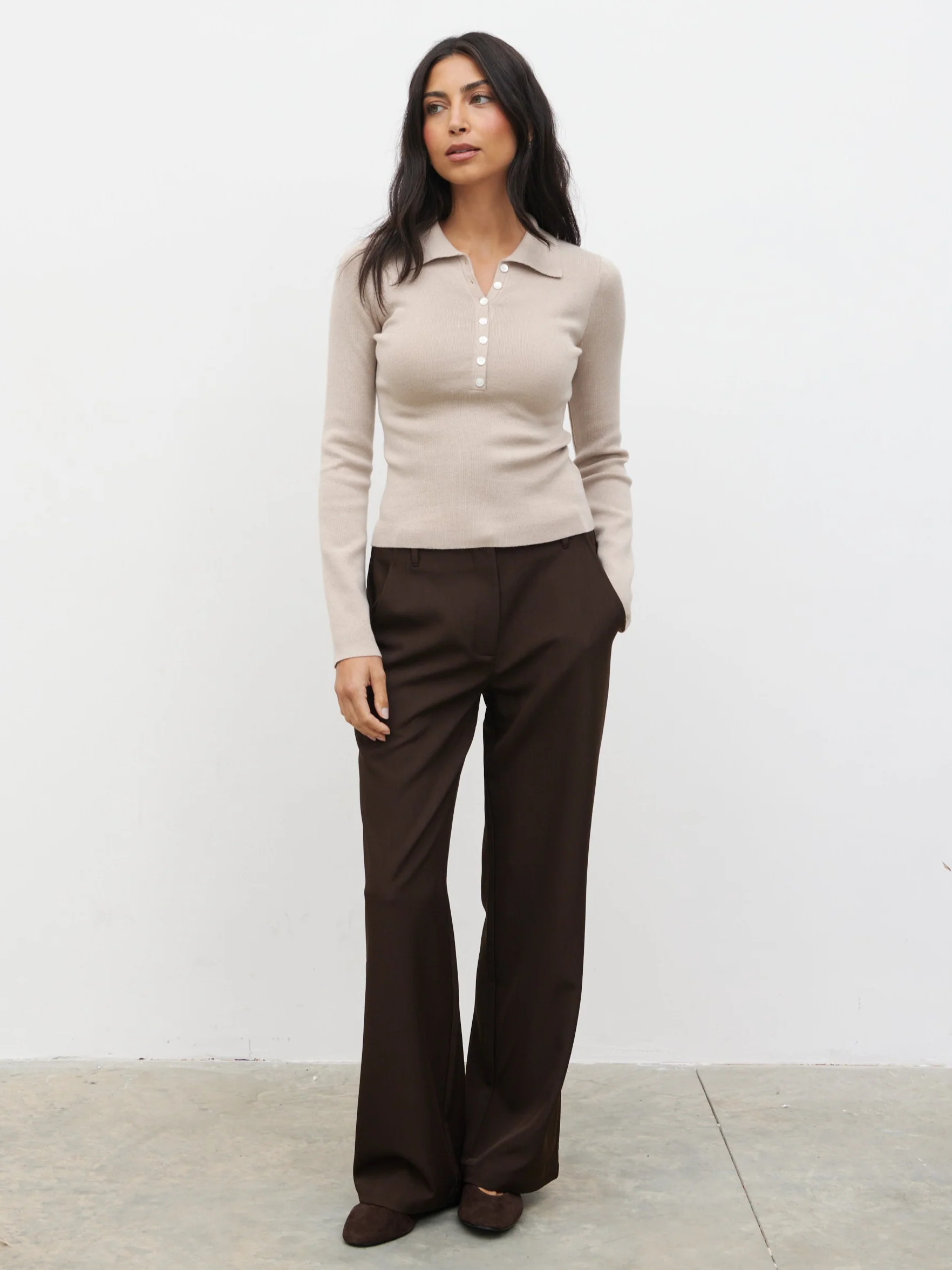 Colson Tailored Wide Leg Trousers - Chocolate