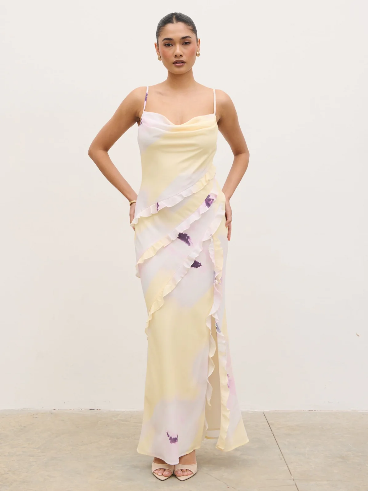 Constance Ruffle Maxi Dress - Watercolour Poppy