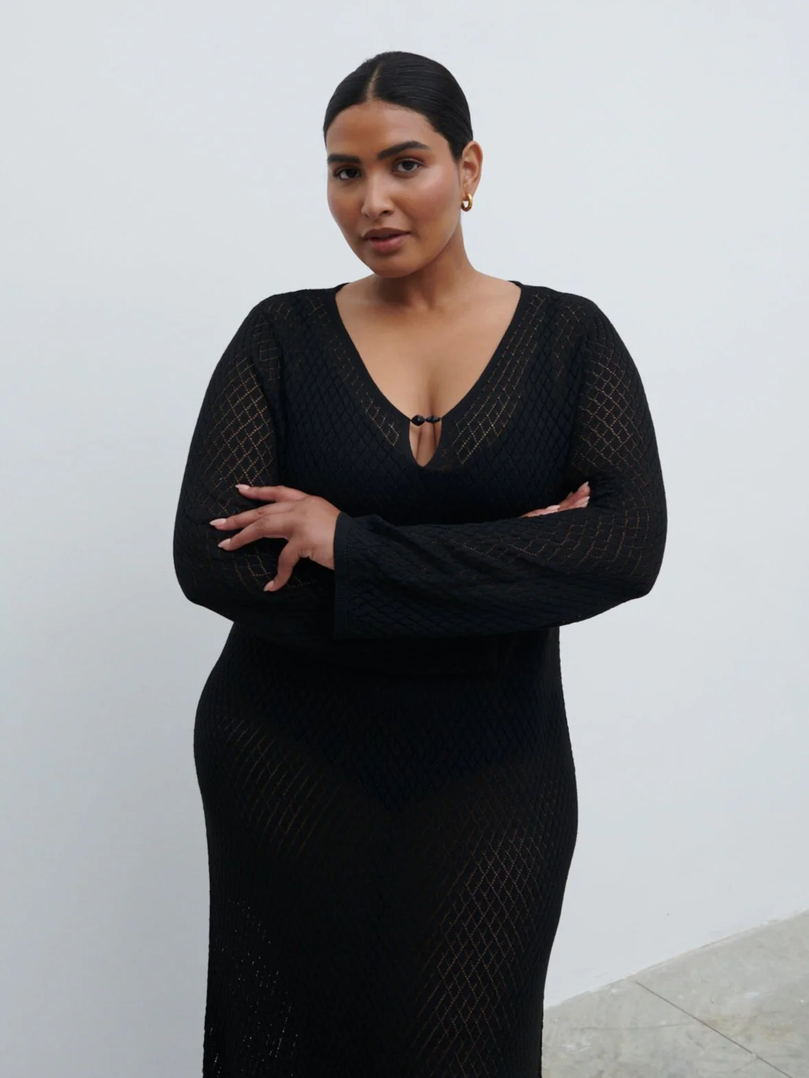 Croisette Knit Beaded Midaxi Dress Curve - Black - Image 2