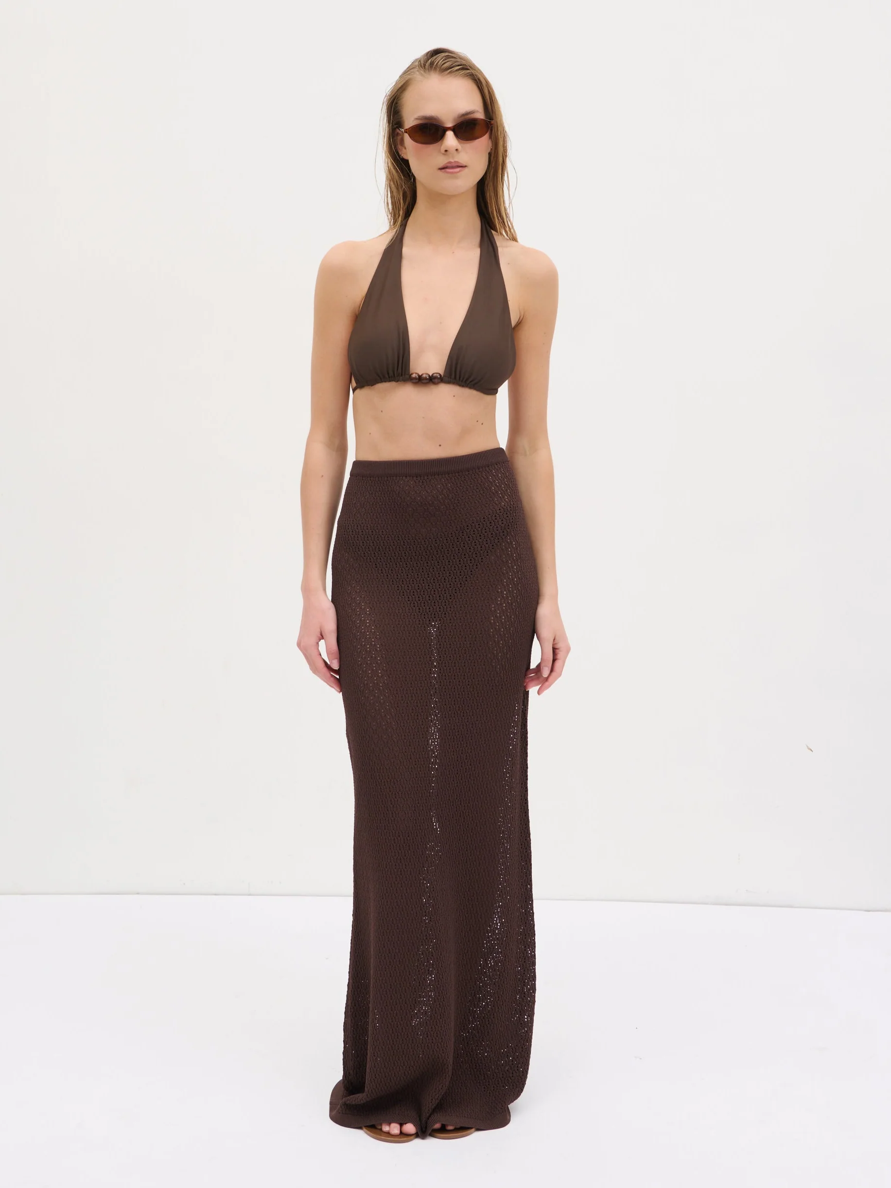 Dani Knit Lace Maxi Skirt - Chocolate