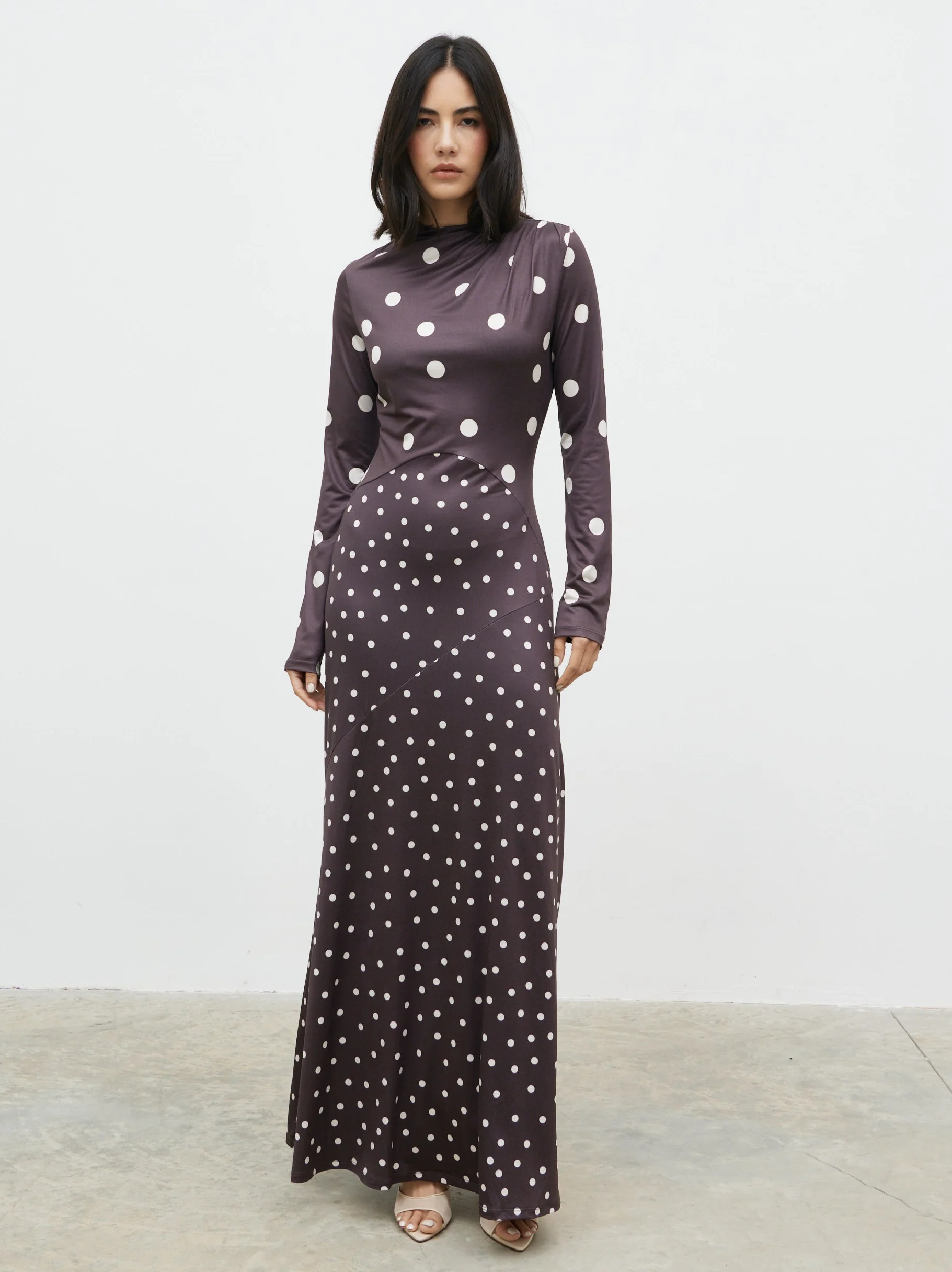 Delilah Asymmetric Maxi Jersey Dress - Polka Dot
