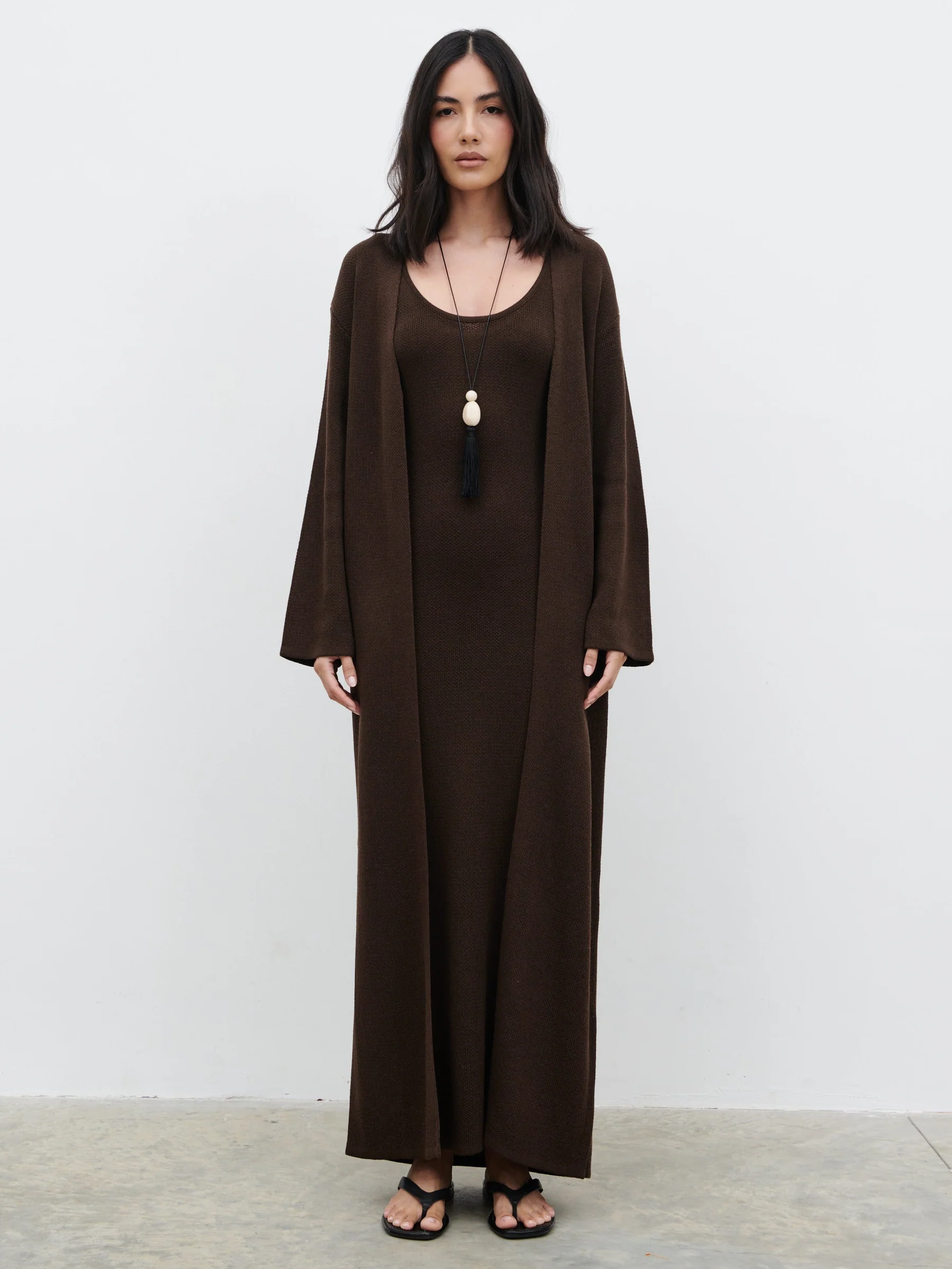 Dora Maxi Knit Cardigan - Chocolate Brown