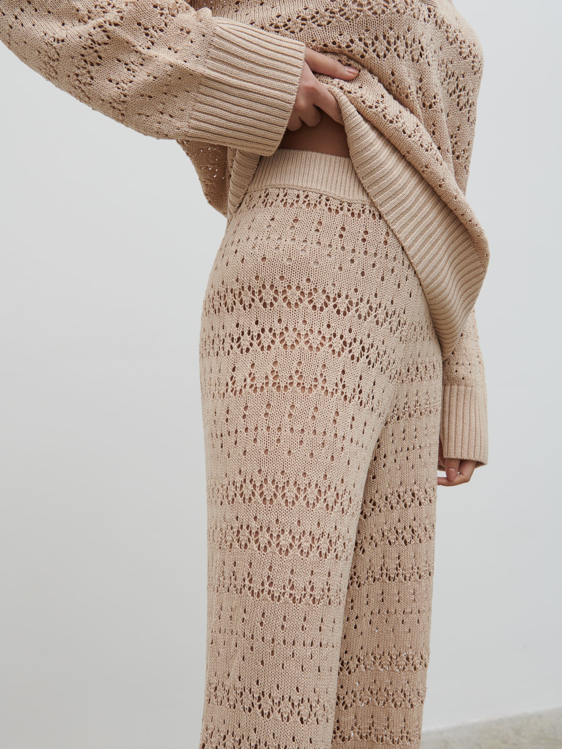 Eda Crotchet Knit Trousers - Oatmeal - Image 2