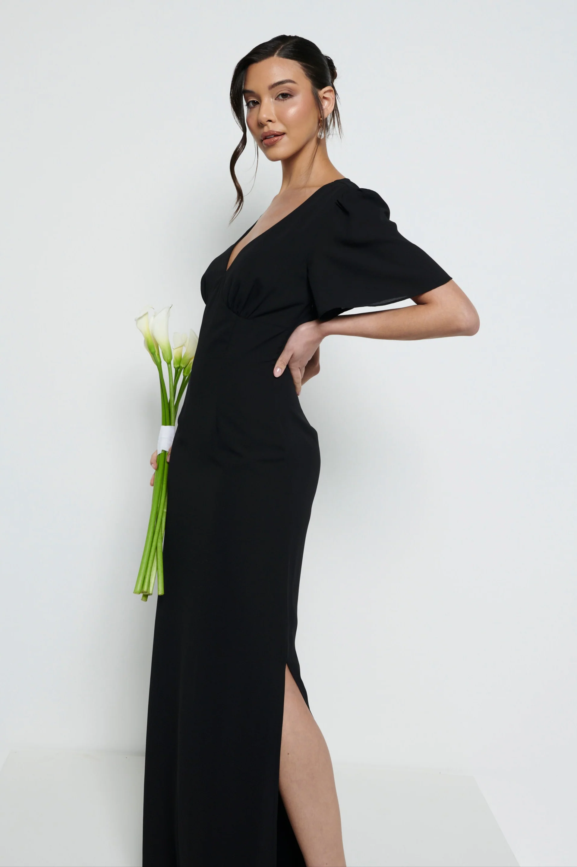 Edie Chiffon Maxi Bridesmaid Dress - Black - Image 5