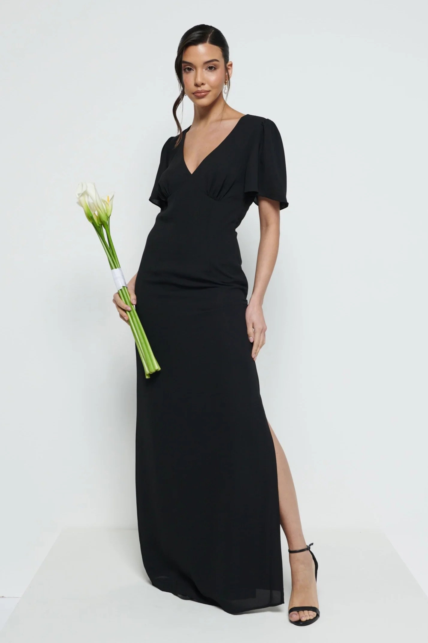 Edie Chiffon Maxi Bridesmaid Dress - Black - Image 6