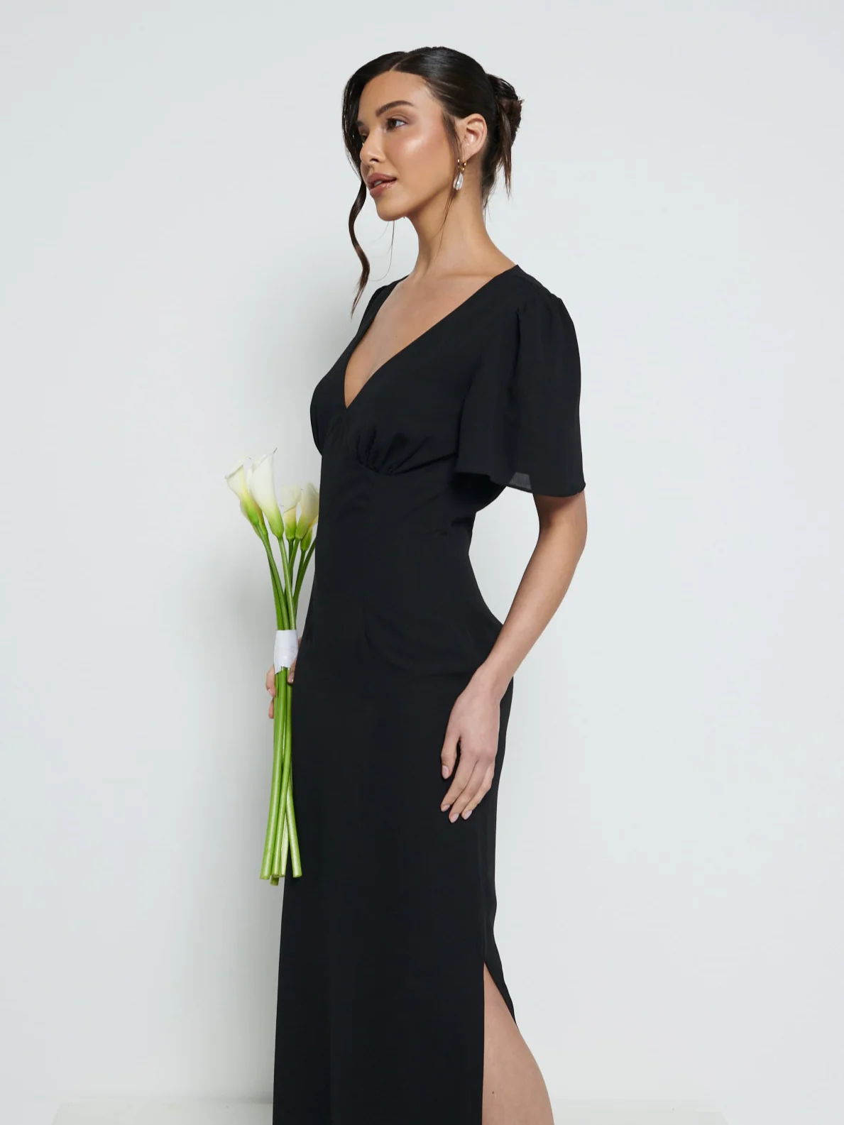 Edie Chiffon Short Sleeve Maxi Bridesmaid Dress - Black - Image 3