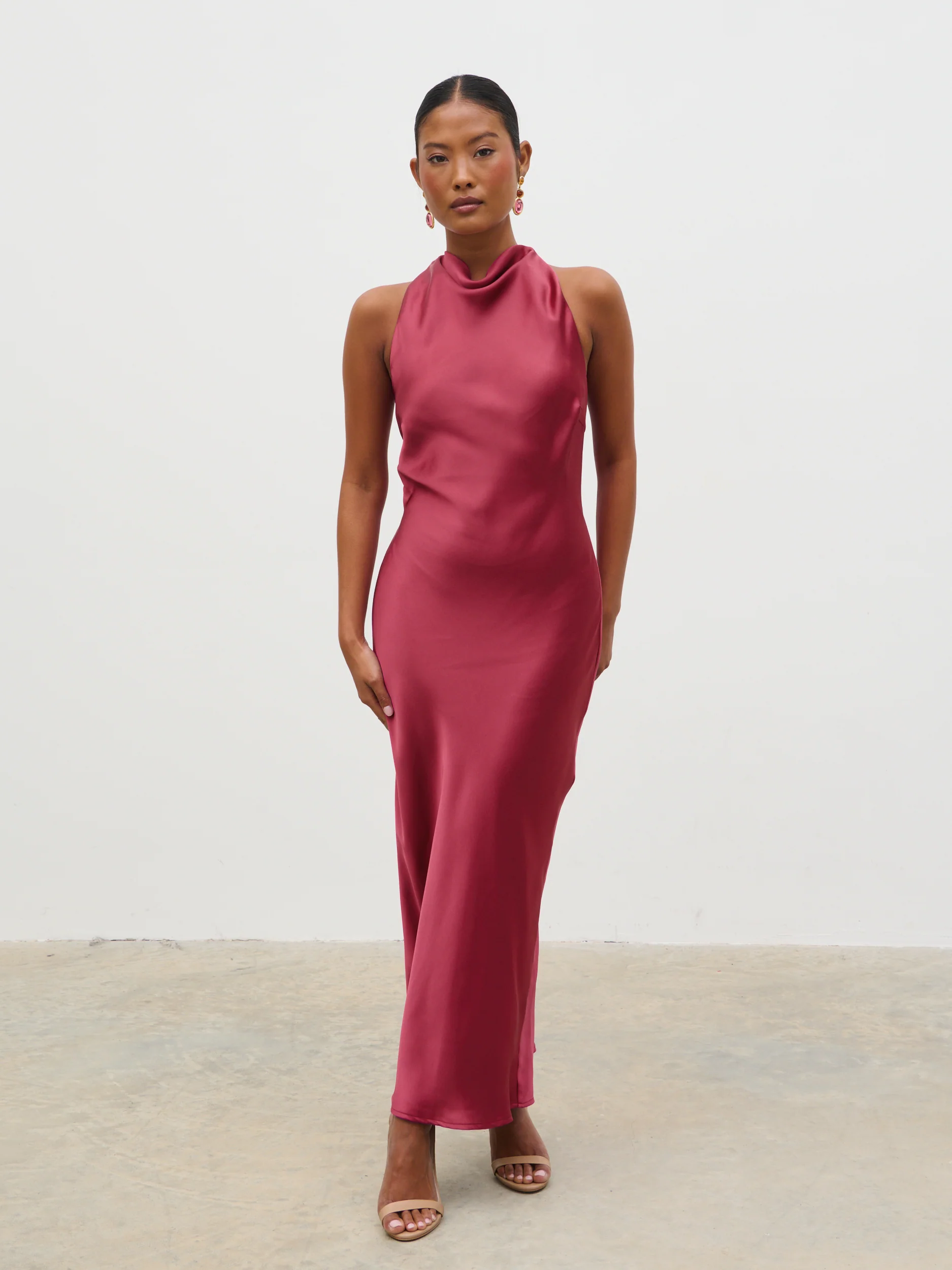 Edita Cowl Midaxi Dress - Raspberry