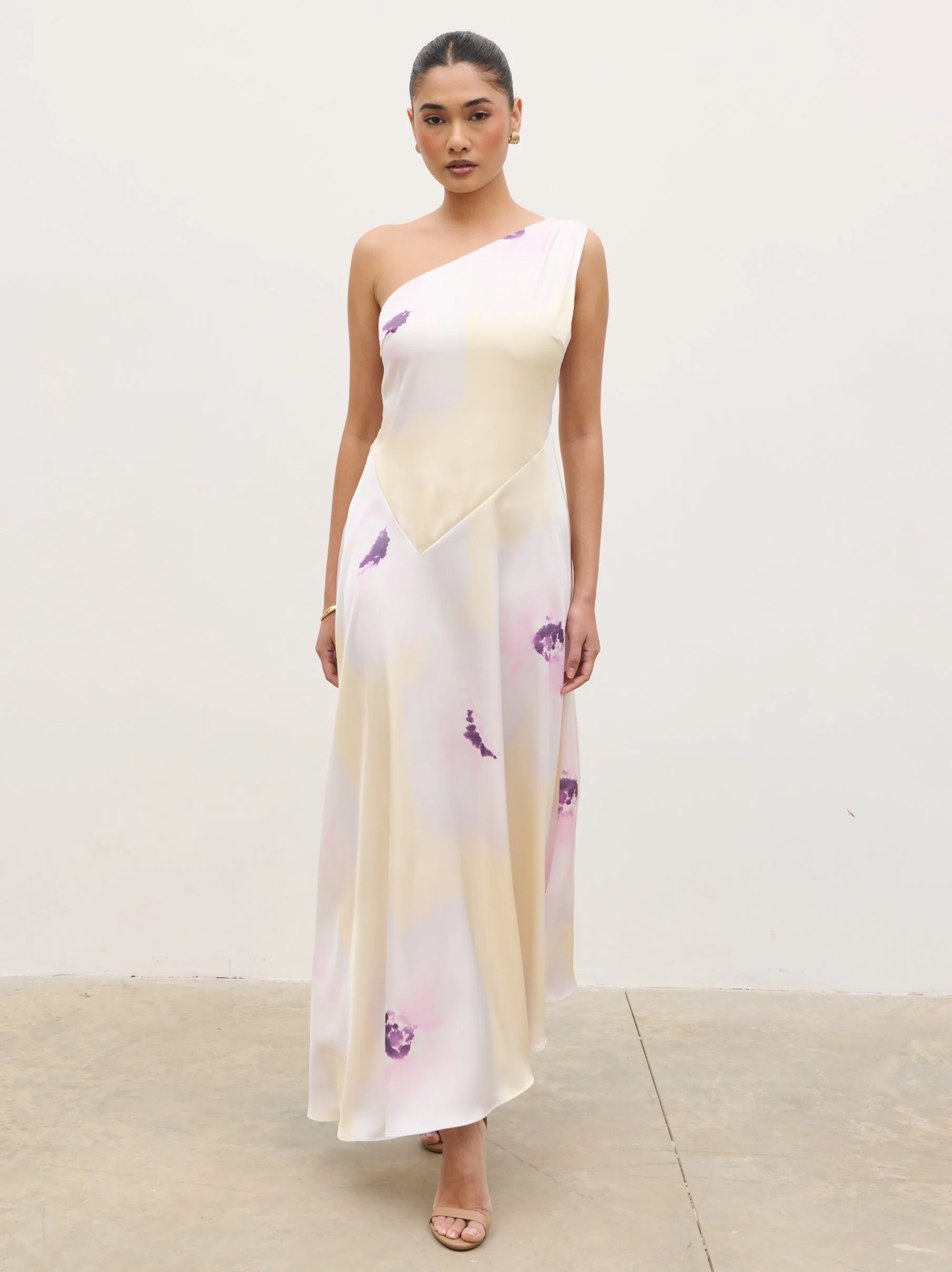 Ember One Shoulder Printed Midaxi Dress - Watercolour Poppy - Image 2