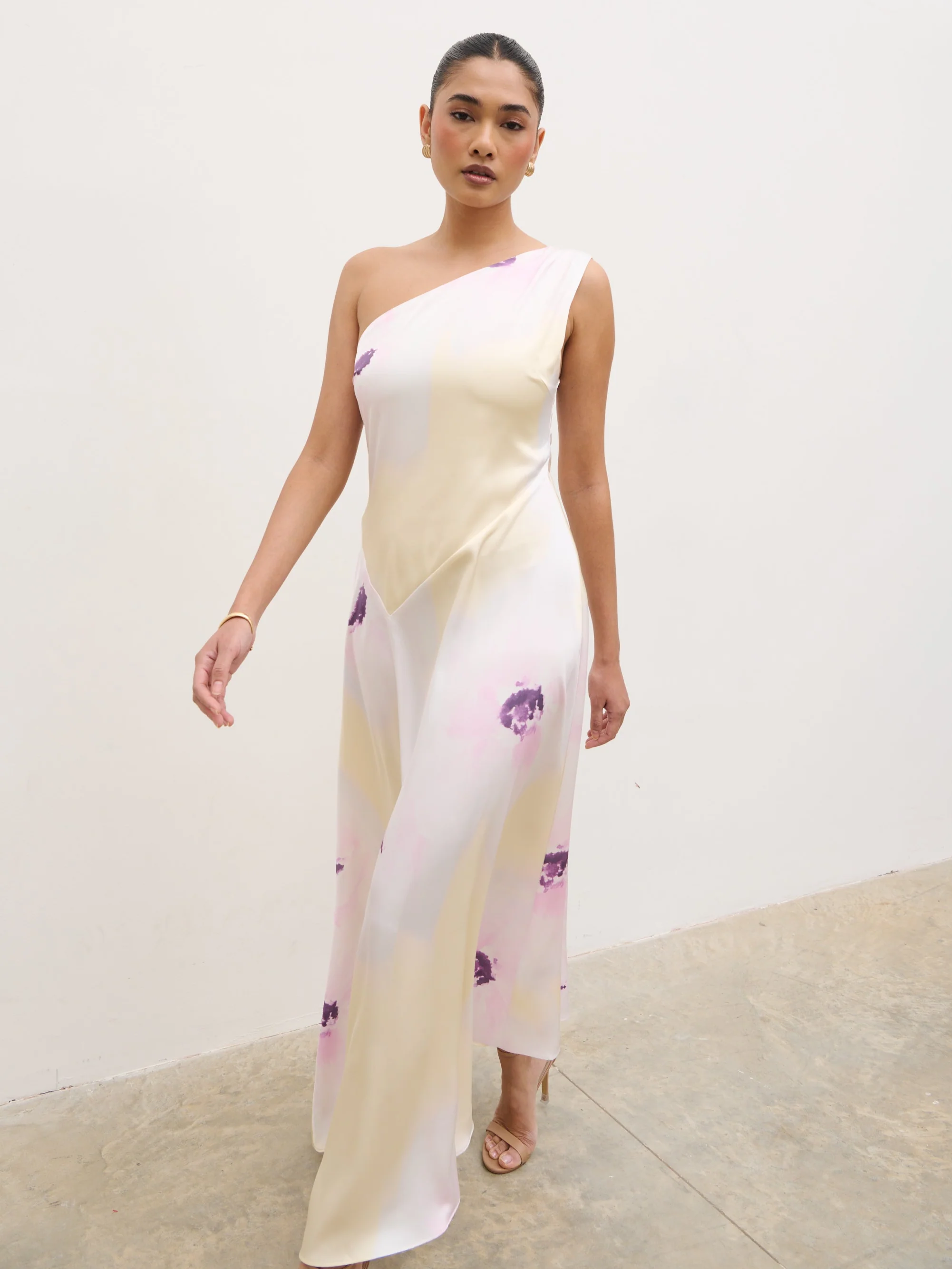 Ember One Shoulder Printed Midaxi Dress - Watercolour Poppy - Image 3