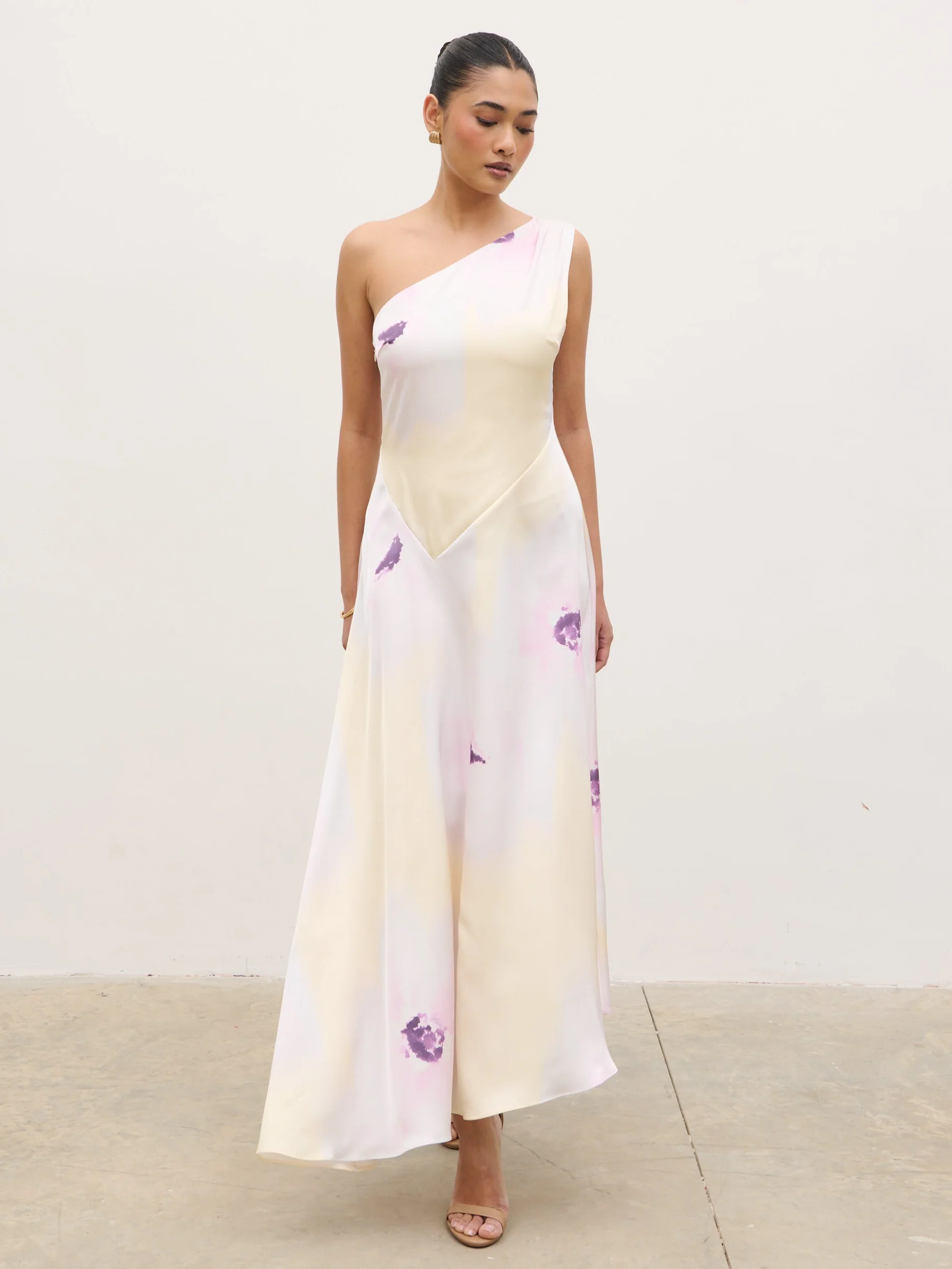 Ember One Shoulder Printed Midaxi Dress - Watercolour Poppy - Image 5