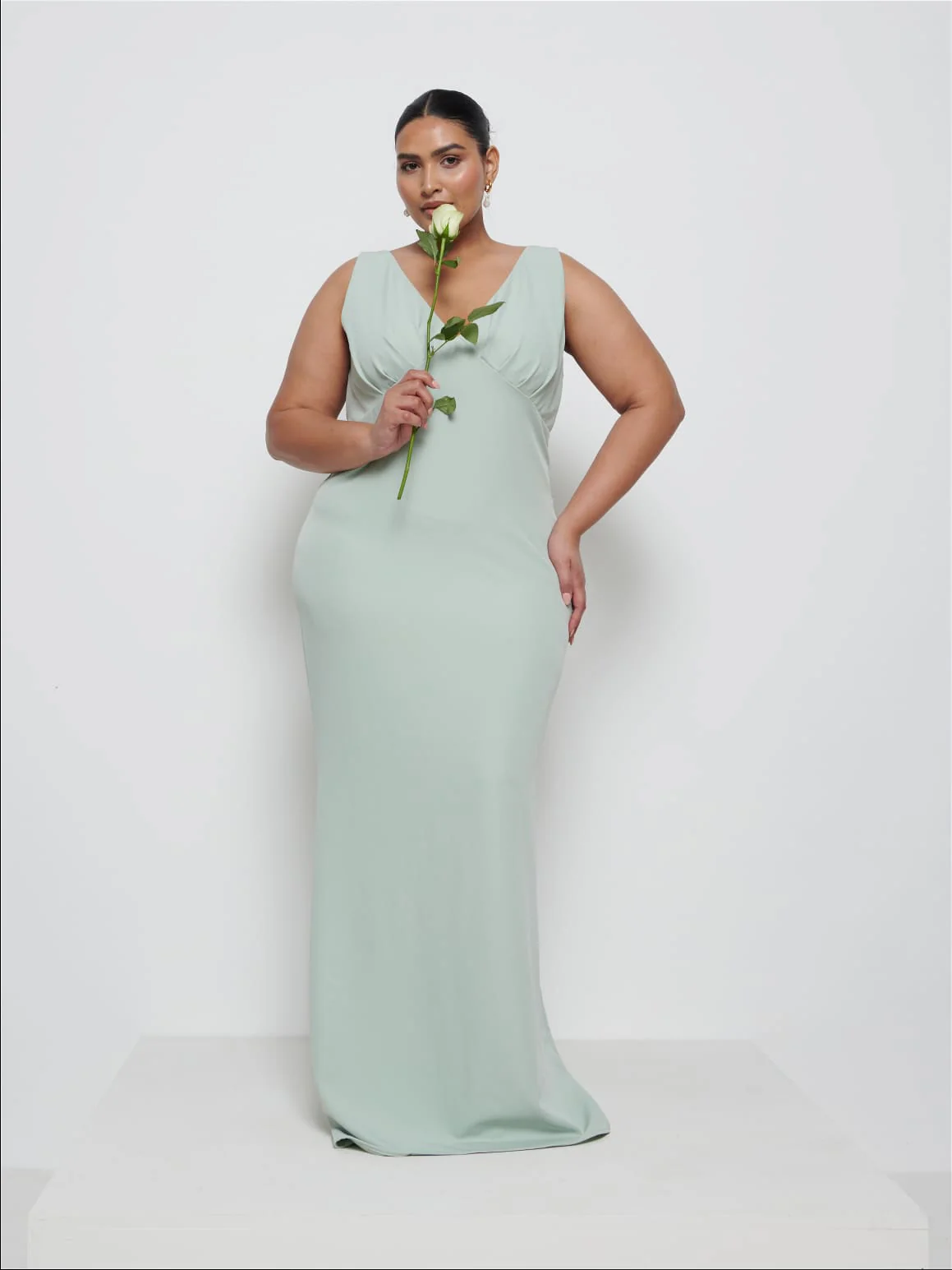 Esmee Crepe Maxi Bridesmaid Dress Curve - Sage
