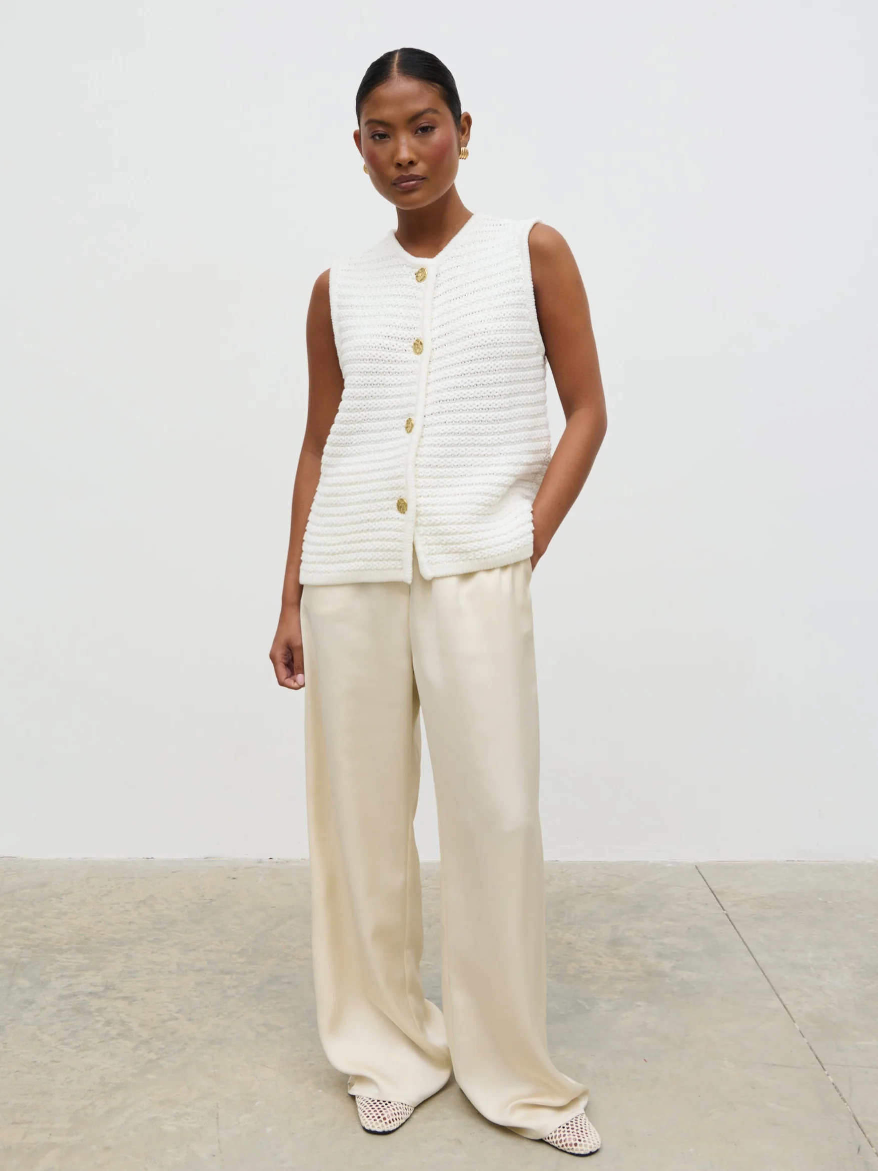 Frankie Crochet Knit Waistcoat - Cream