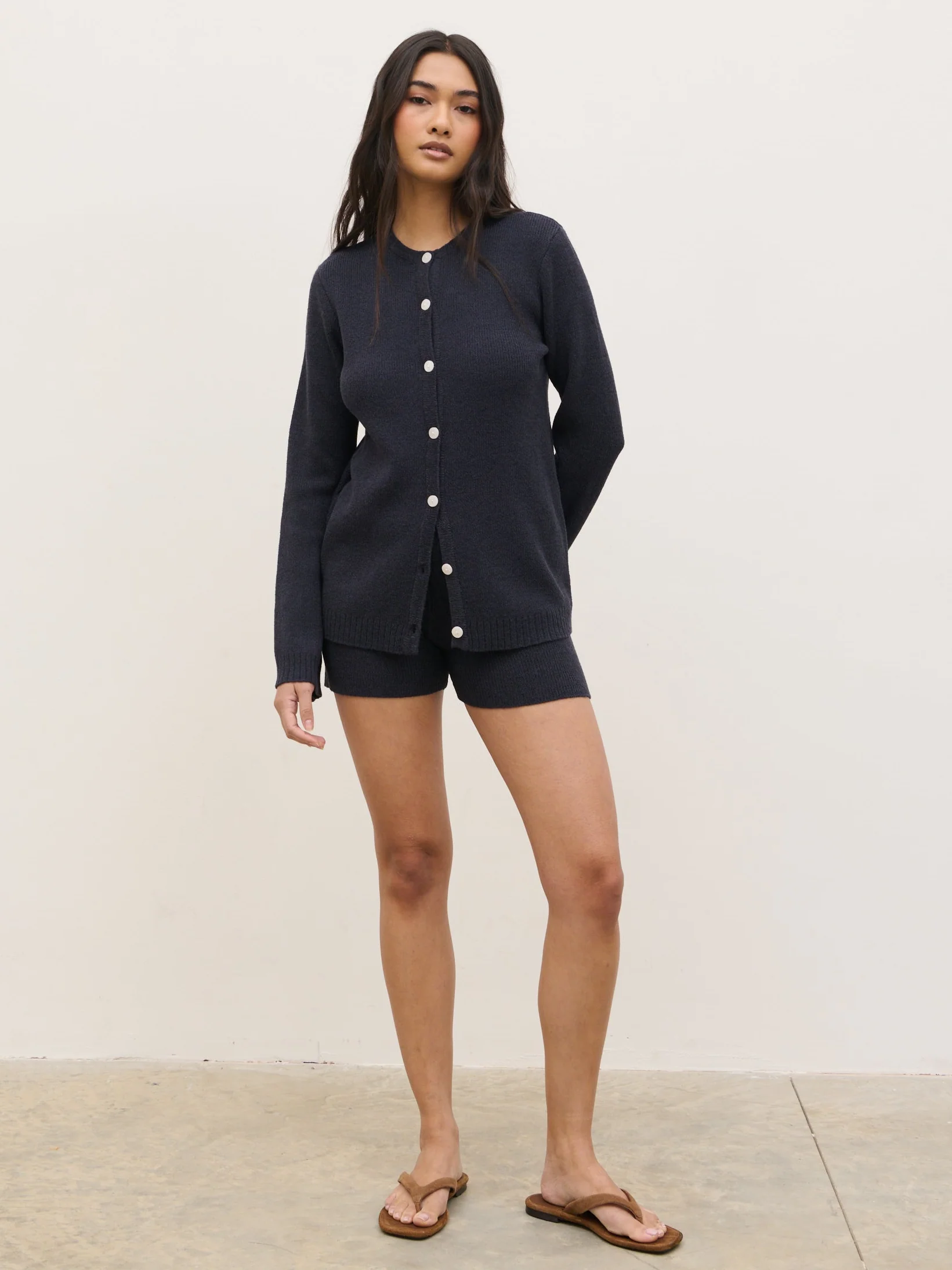 Gracie Fine Tape Knit Shorts - Navy