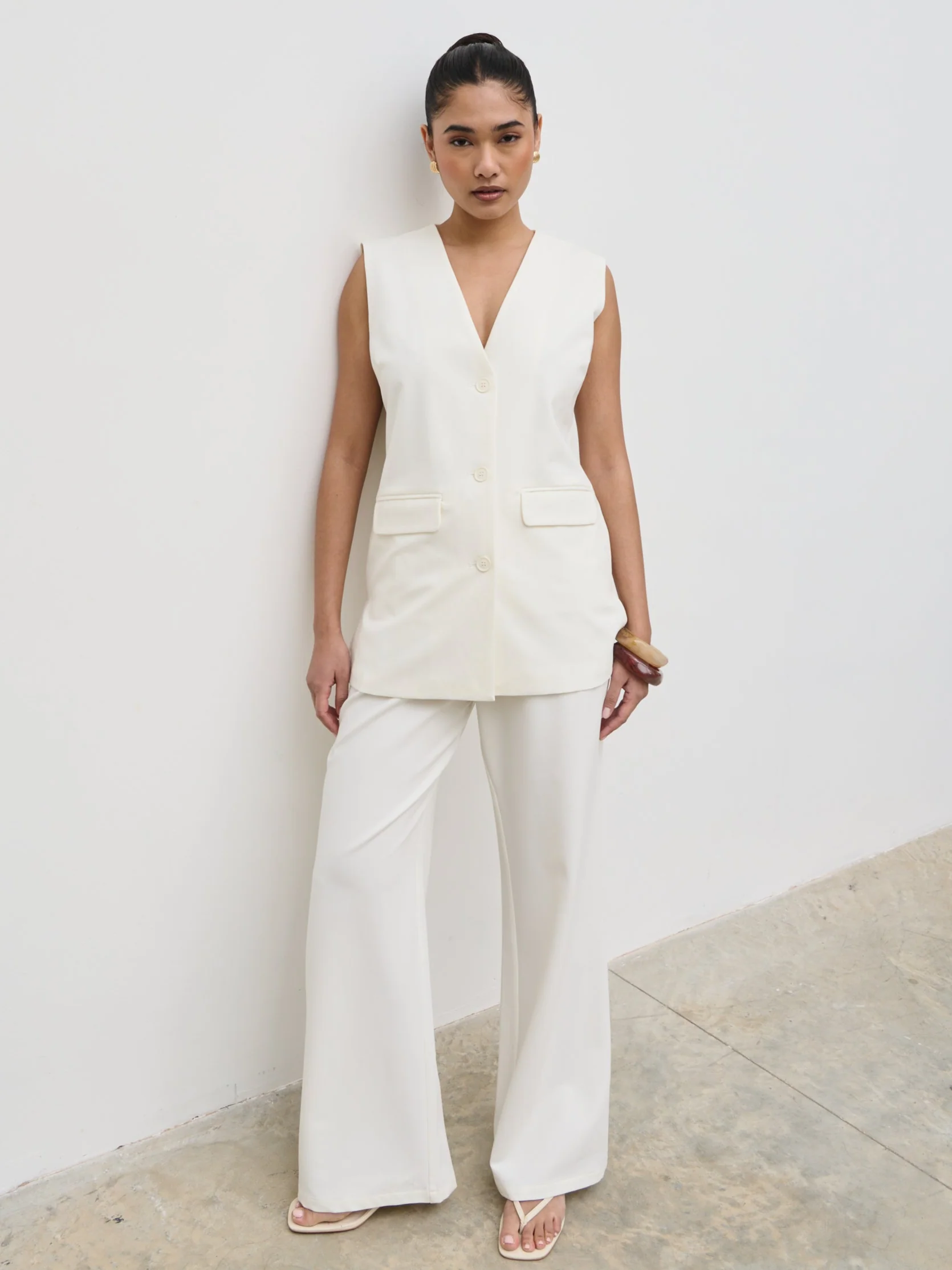 Harlee Sleeveless Waistcoat - Cream - Image 2