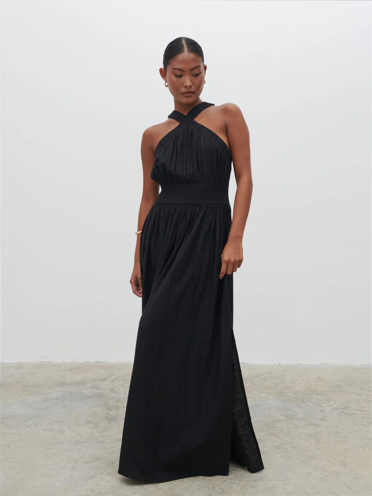 Hollie Shirred Maxi Dress - Black