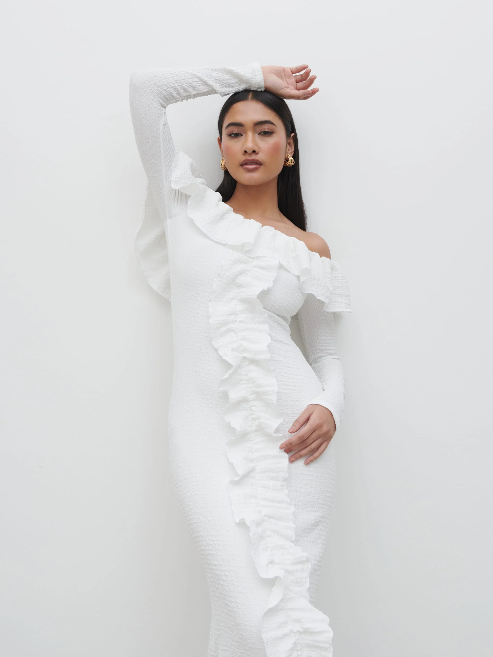Hope Bardot Ruffle Jersey Maxi Dress - Cream - Image 2