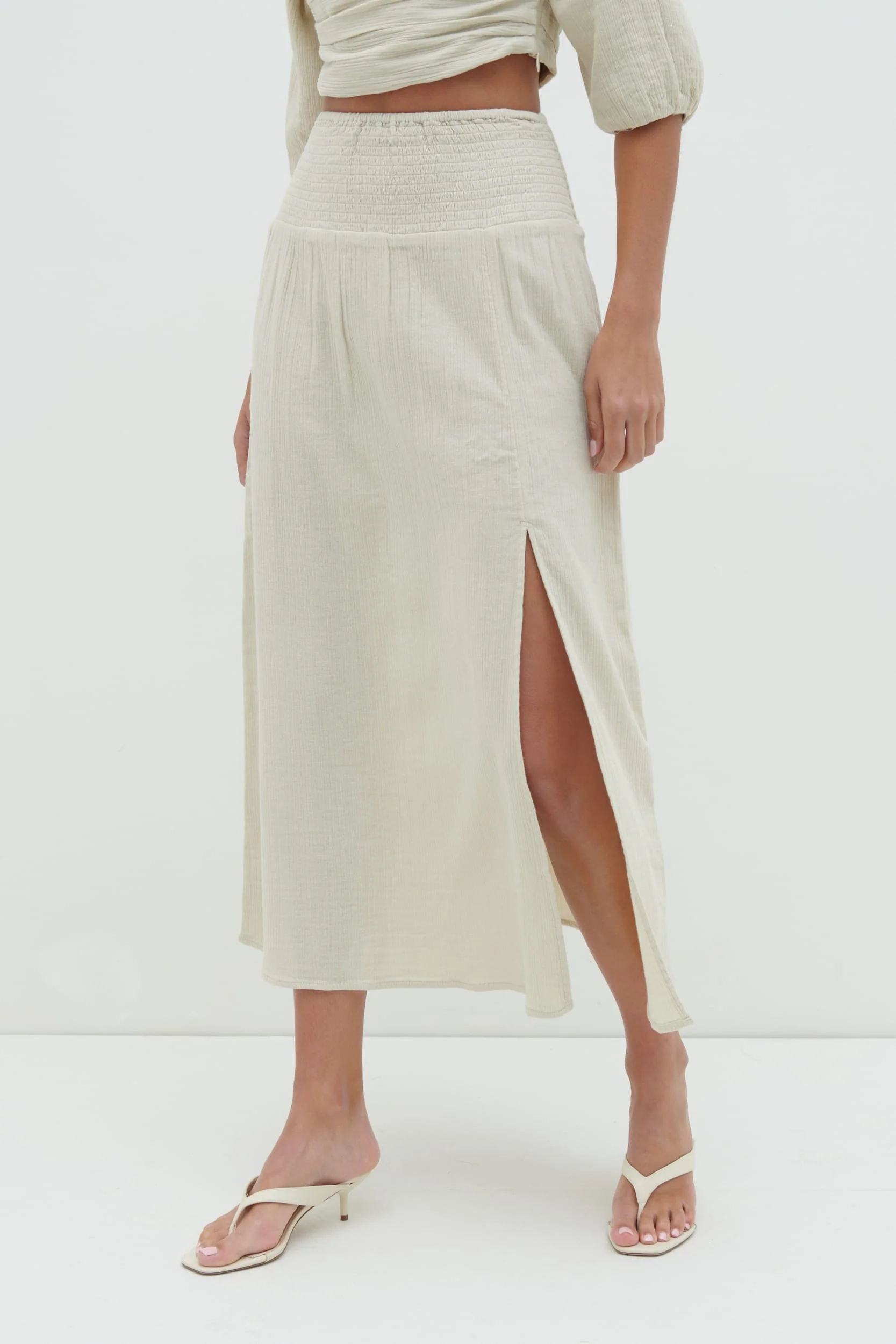 Ingrid Ruched Midaxi Skirt - Beige