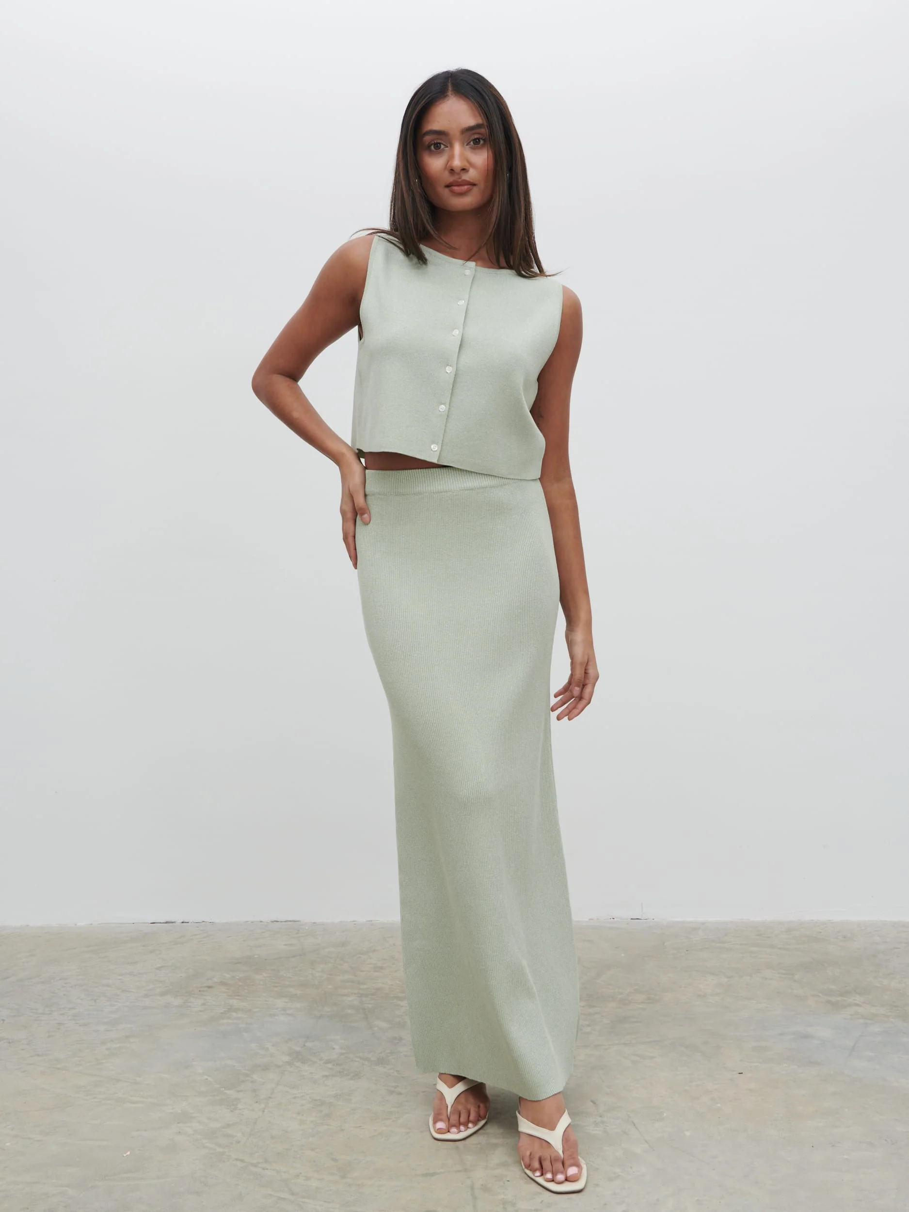 Jasmin Knit Maxi Skirt - Green Marl