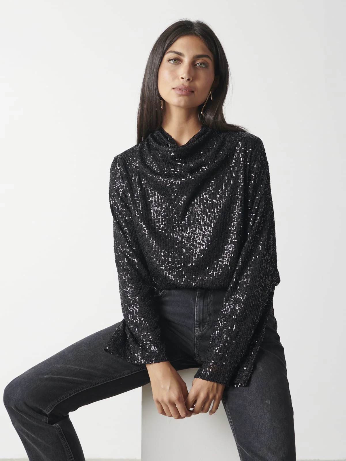 Jayda Sequin Blouse - Black