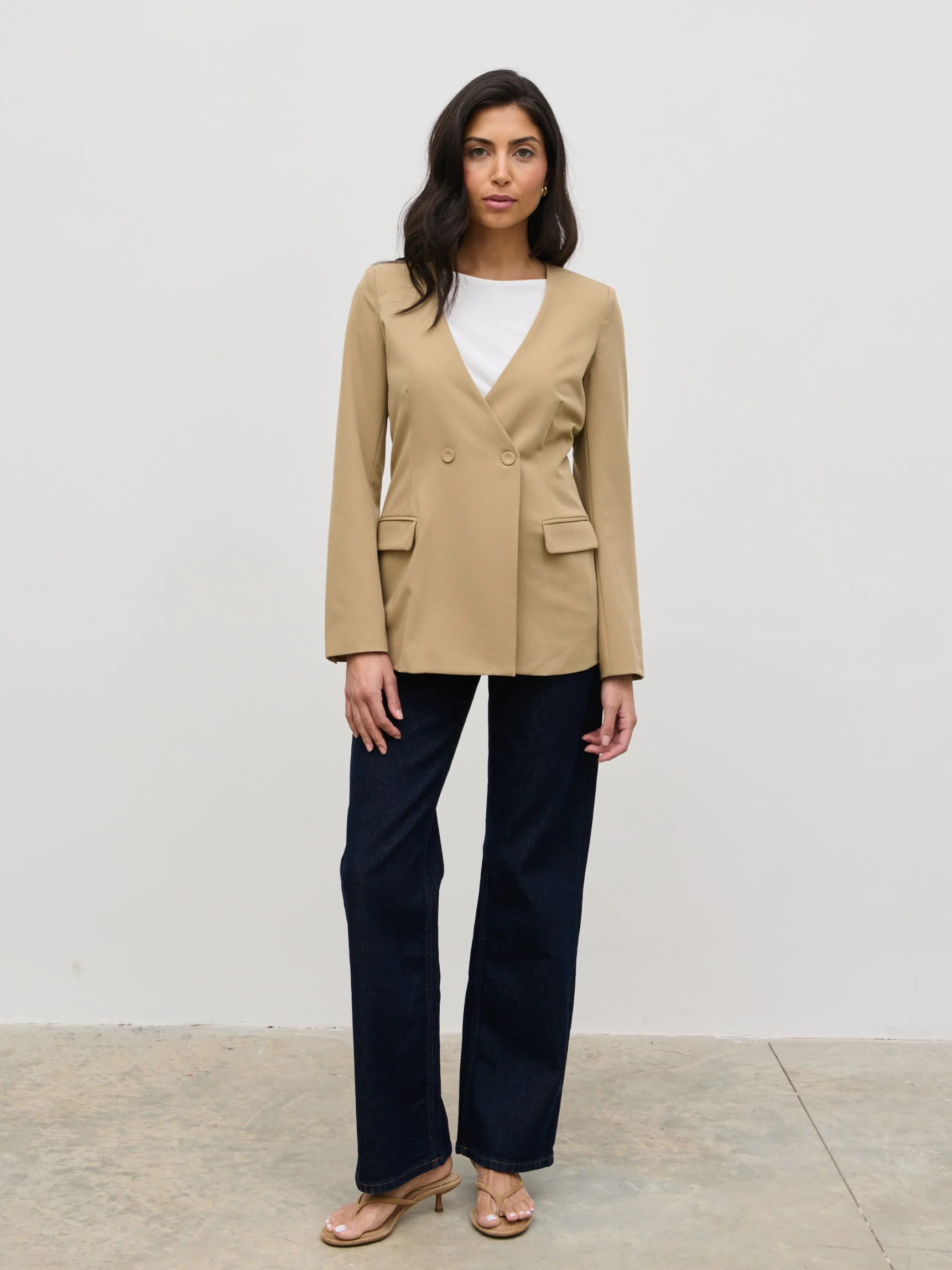 Jean Collarless Blazer - Camel Beige - Image 2