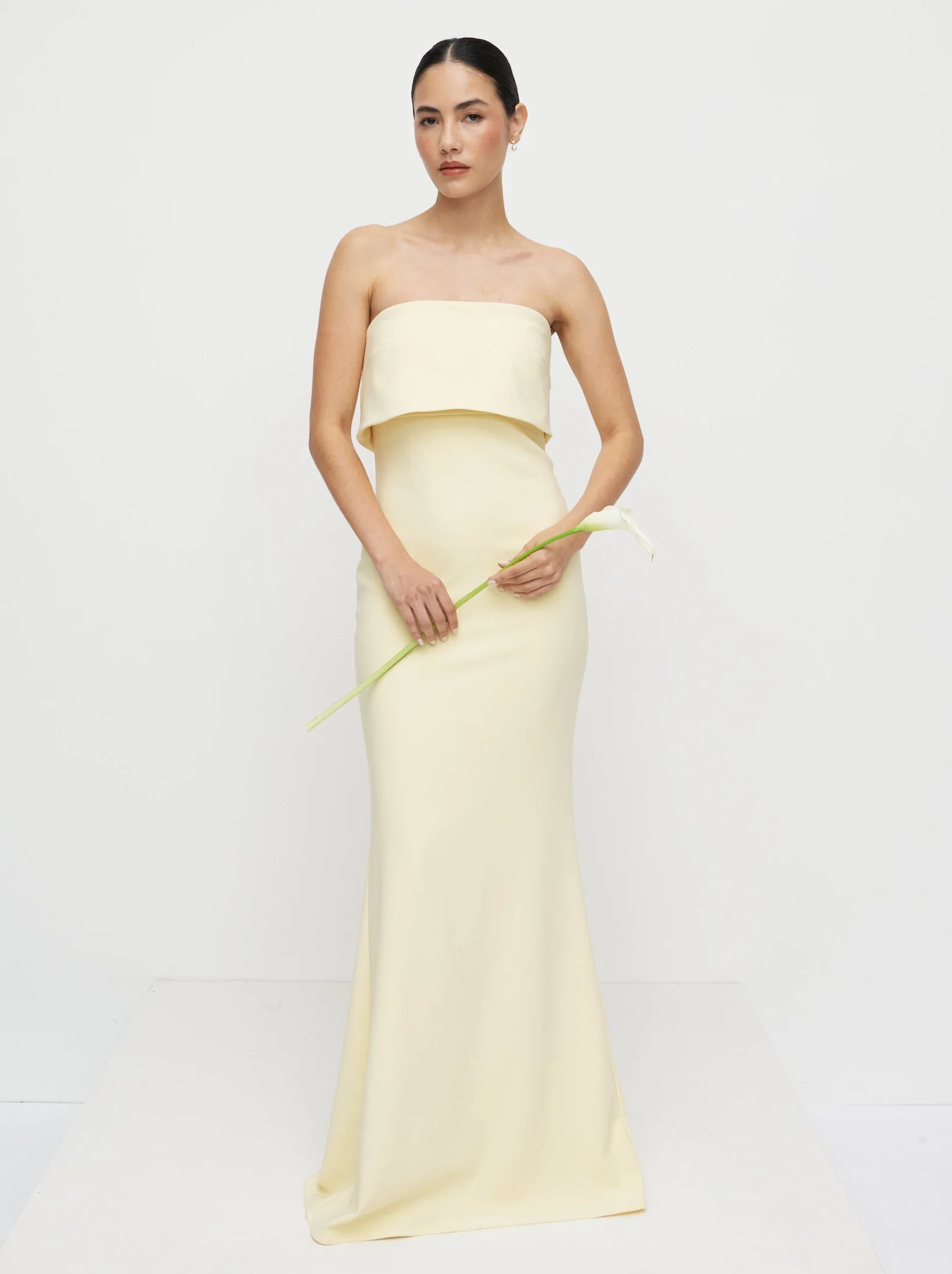 Julia Strapless Crepe Maxi Dress - Lemon