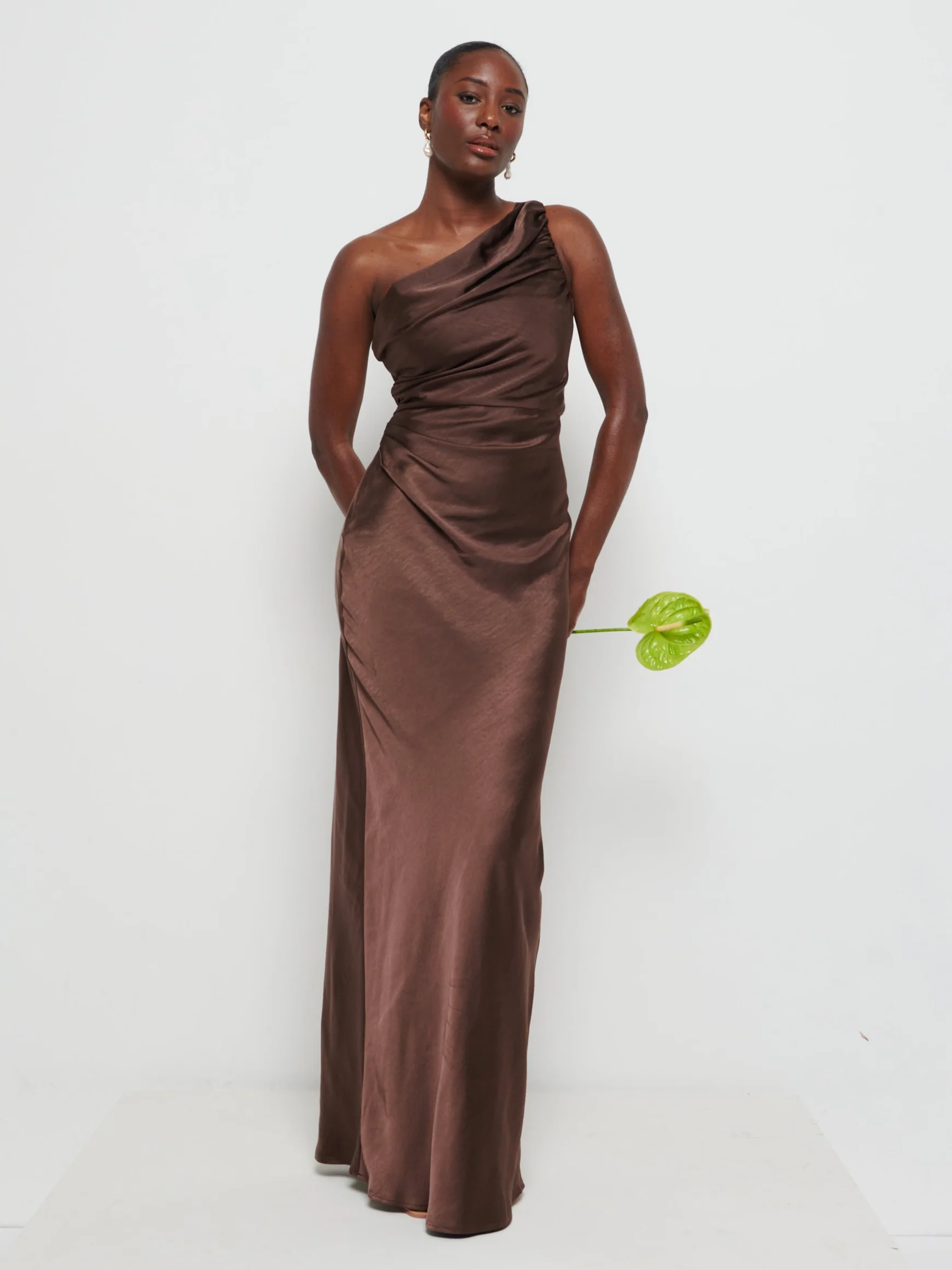 Juliet Ruched Maxi Bridesmaid Dress - Chocolate