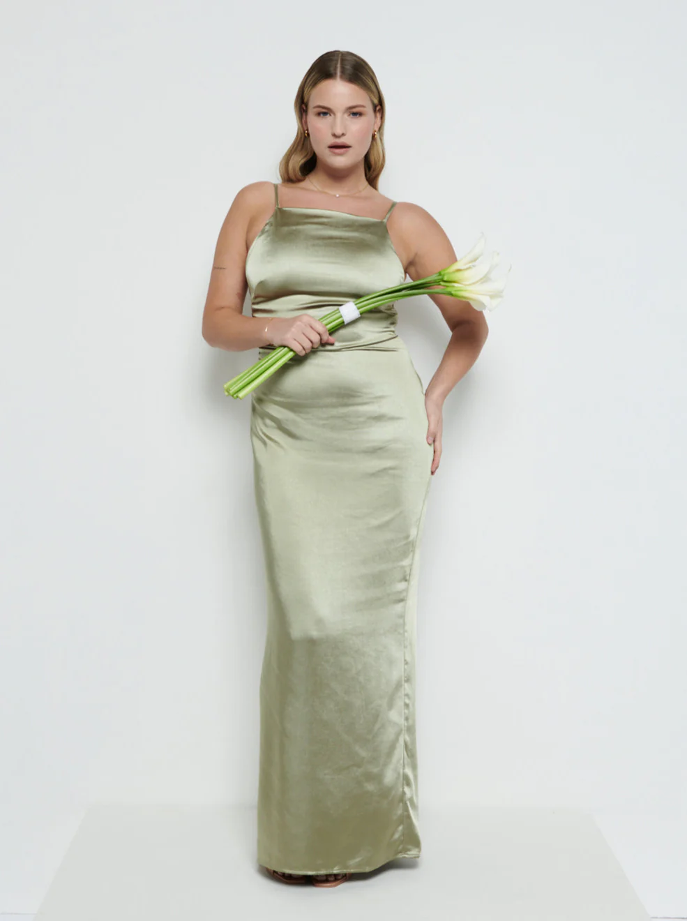 June Satin Maxi Bridesmaid Dress - Olive