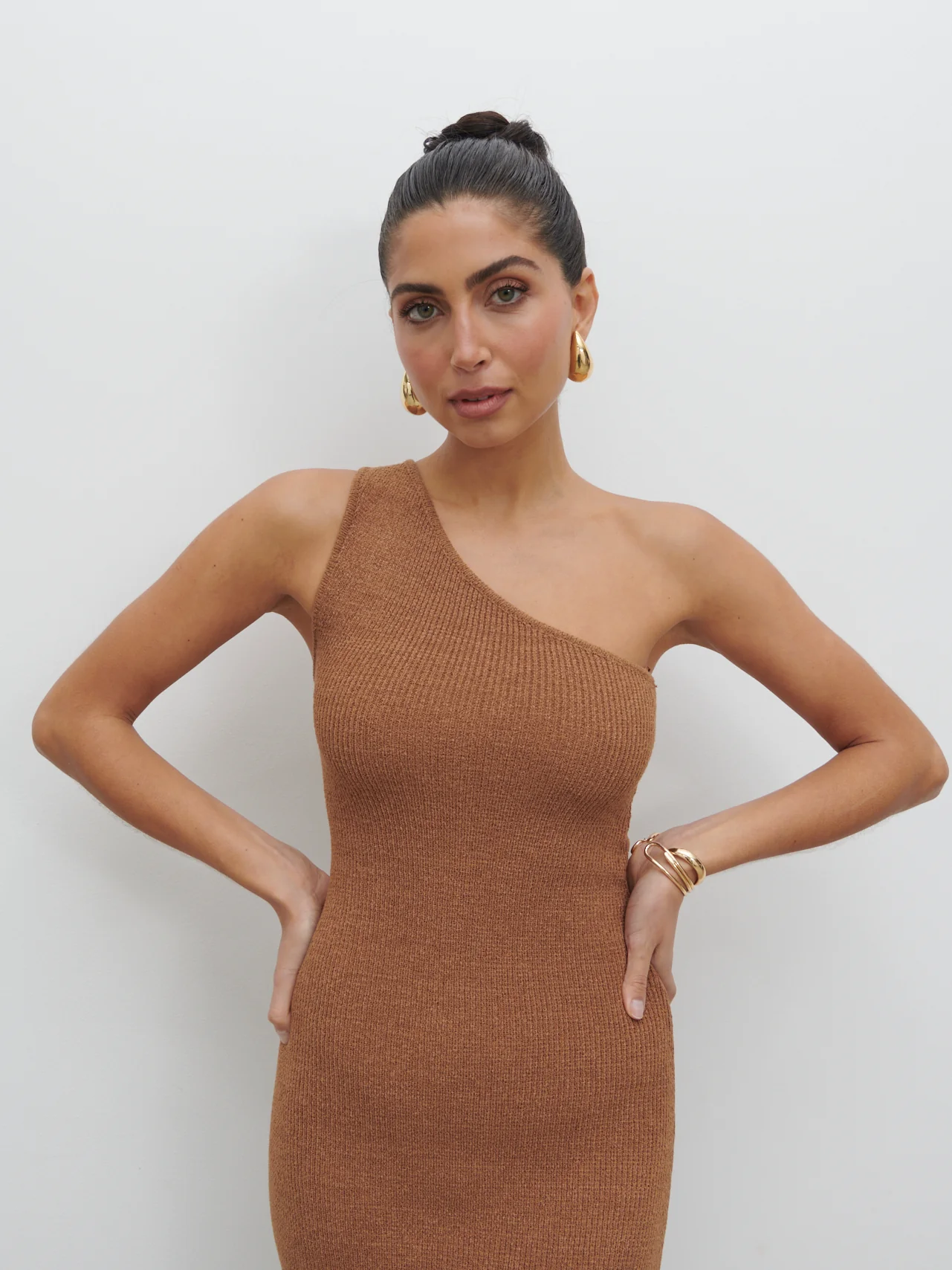 Juno One Shoulder Knit Midaxi Dress - Almond